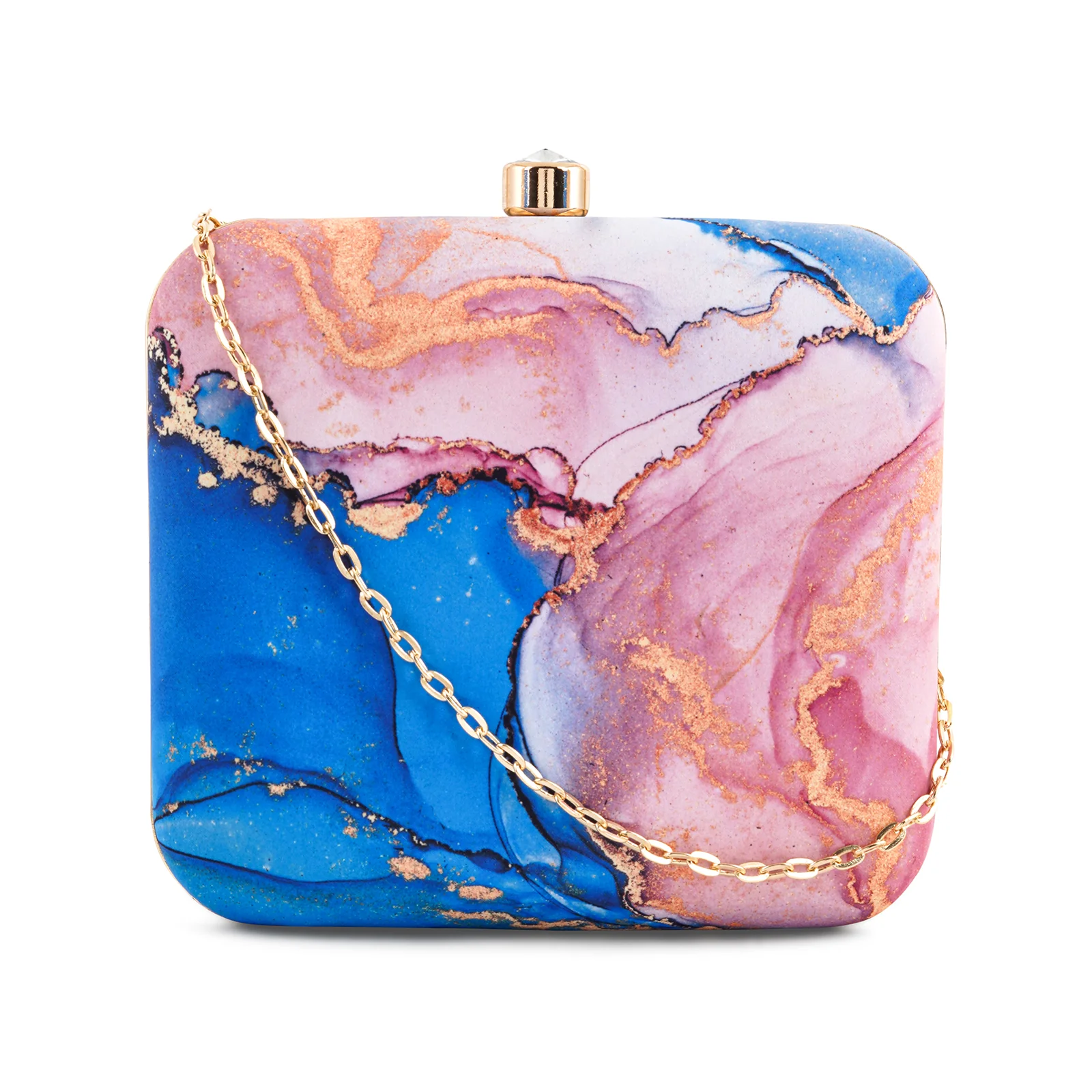 Posy Sparkle Blue And Pink Printed Clutch - Image 3