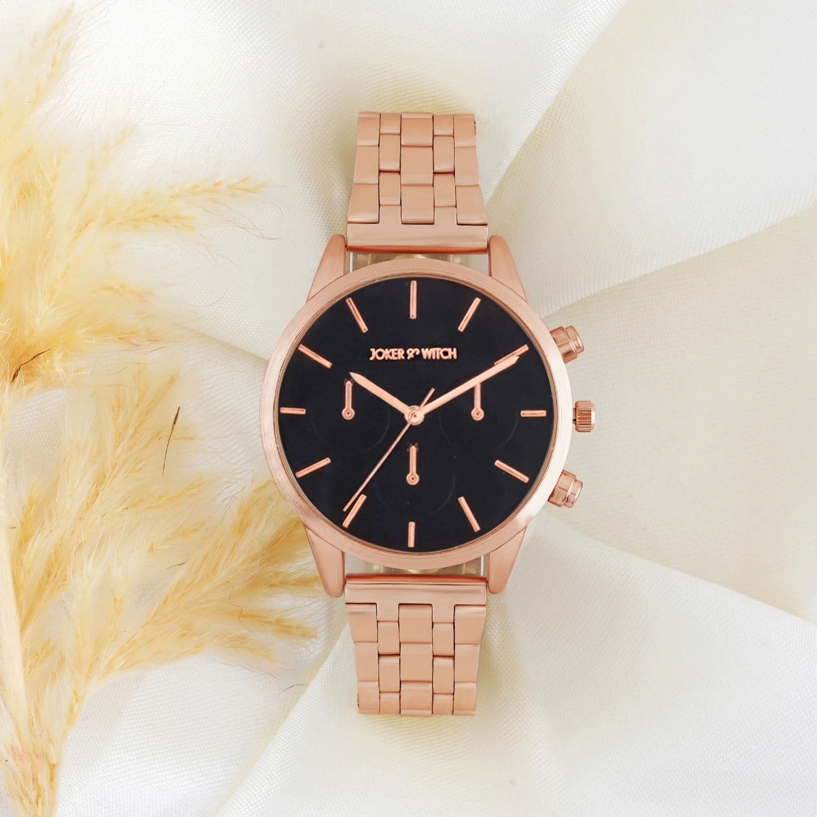 Prague Black Large Dial Rose Gold Linked Chain Strap Women's Watch - Image 3