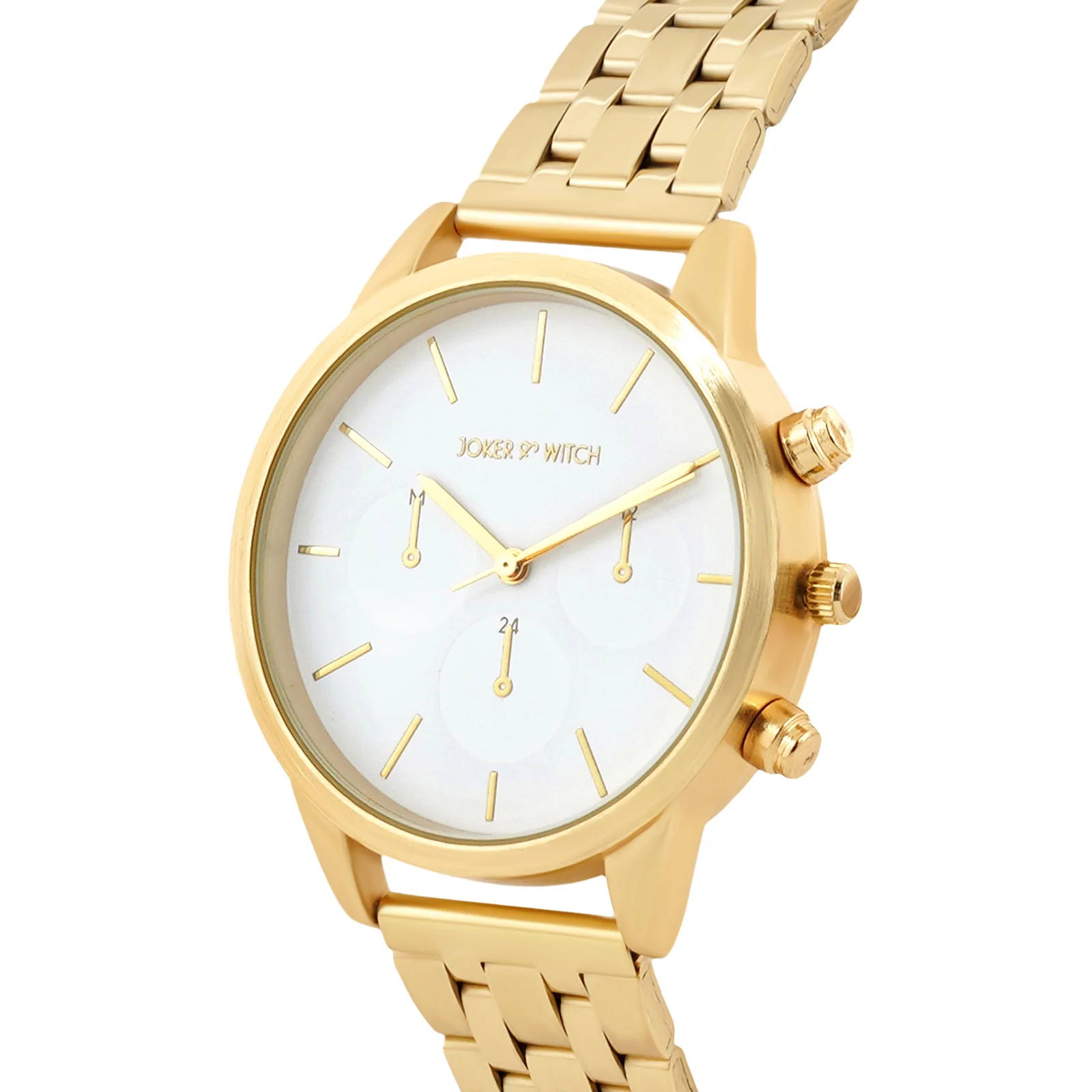 Prague White Large Dial Gold Linked Chain Strap Women's Watch - Image 4