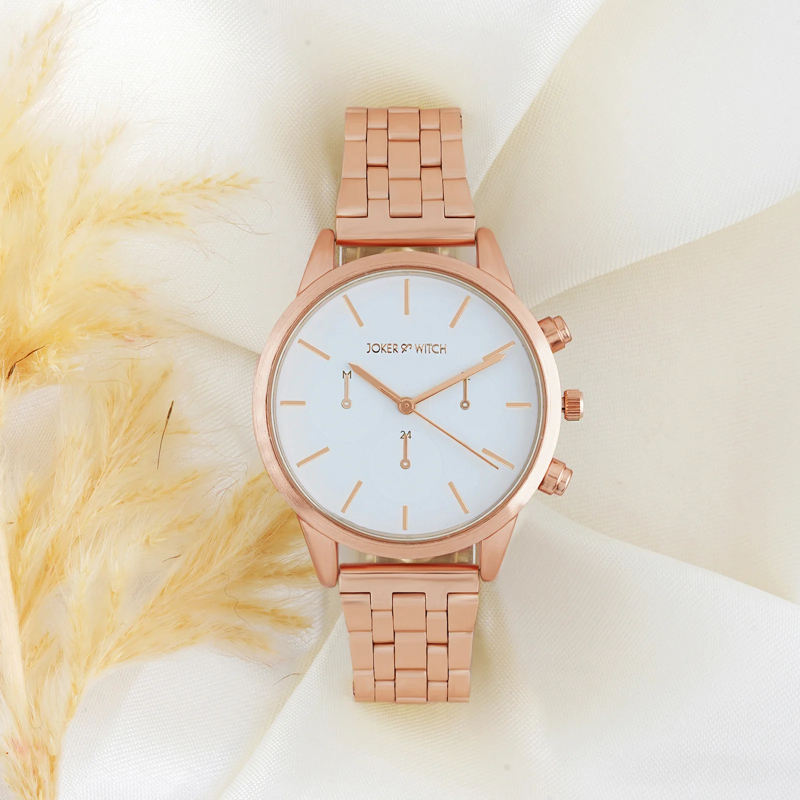 Prague White Large Dial Rose Gold Linked Chain Strap Women's Watch - Image 3