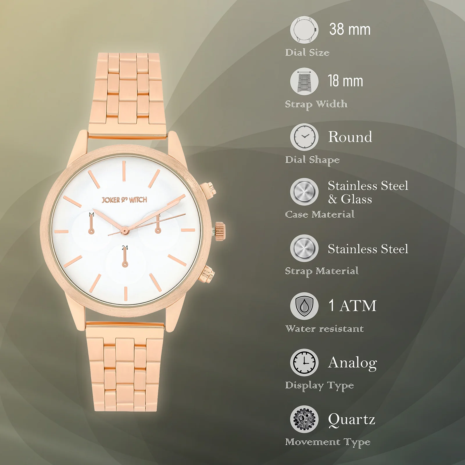 Prague White Large Dial Rose Gold Linked Chain Strap Women's Watch - Image 7