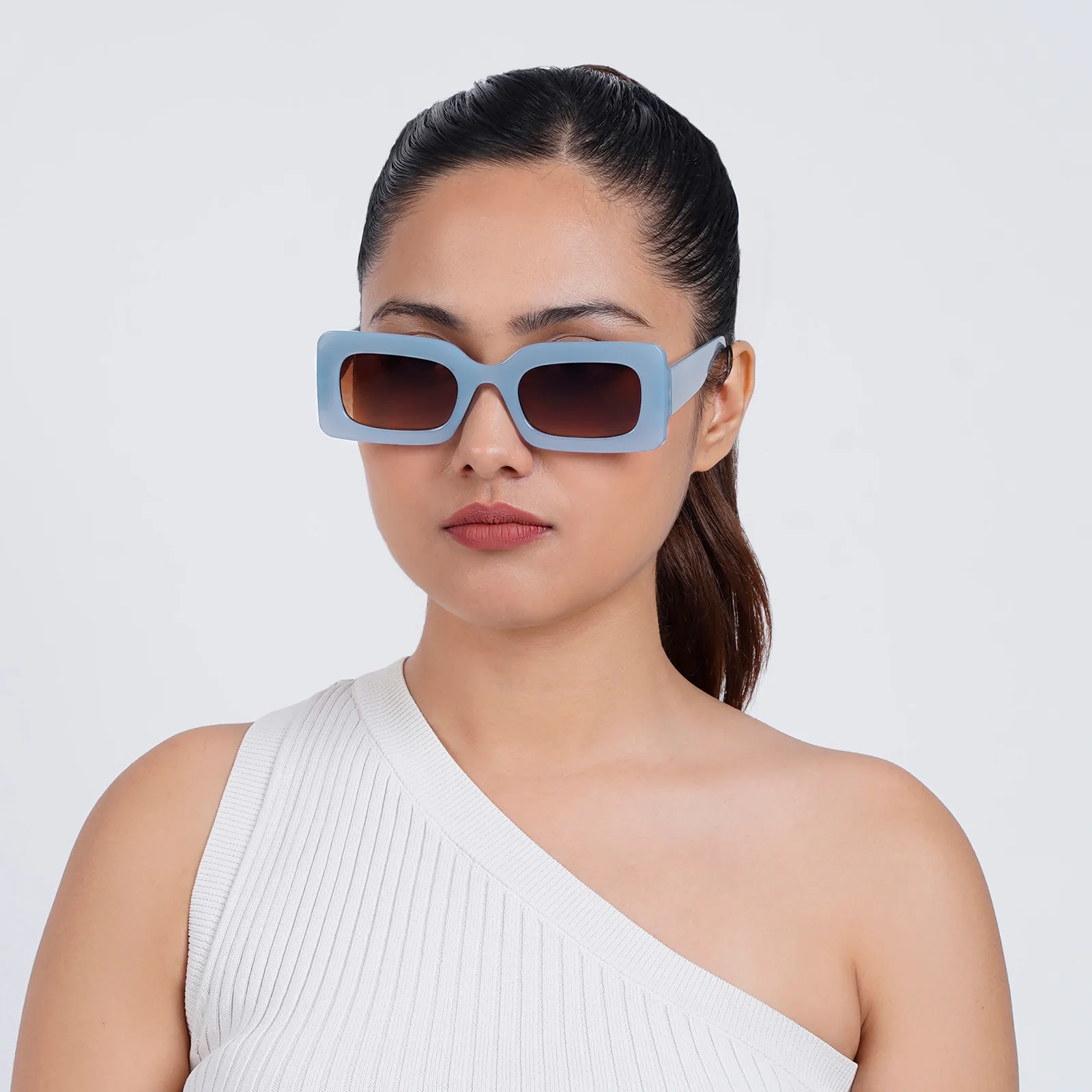 Pretza Blue and Brown  Rectangle Sunglasses - Image 2