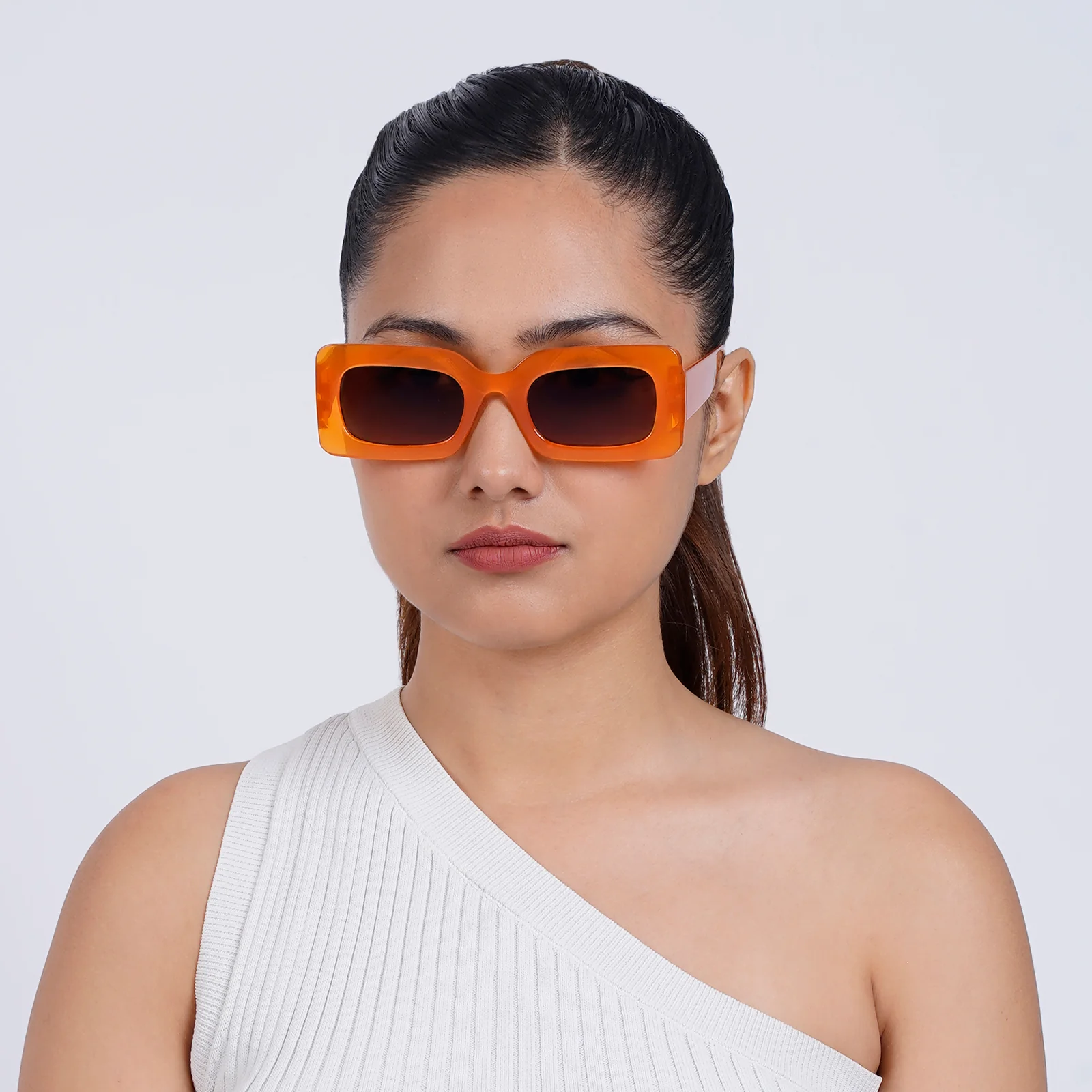 Pretza Orange and Brown Rectangle Sunglasses - Image 2
