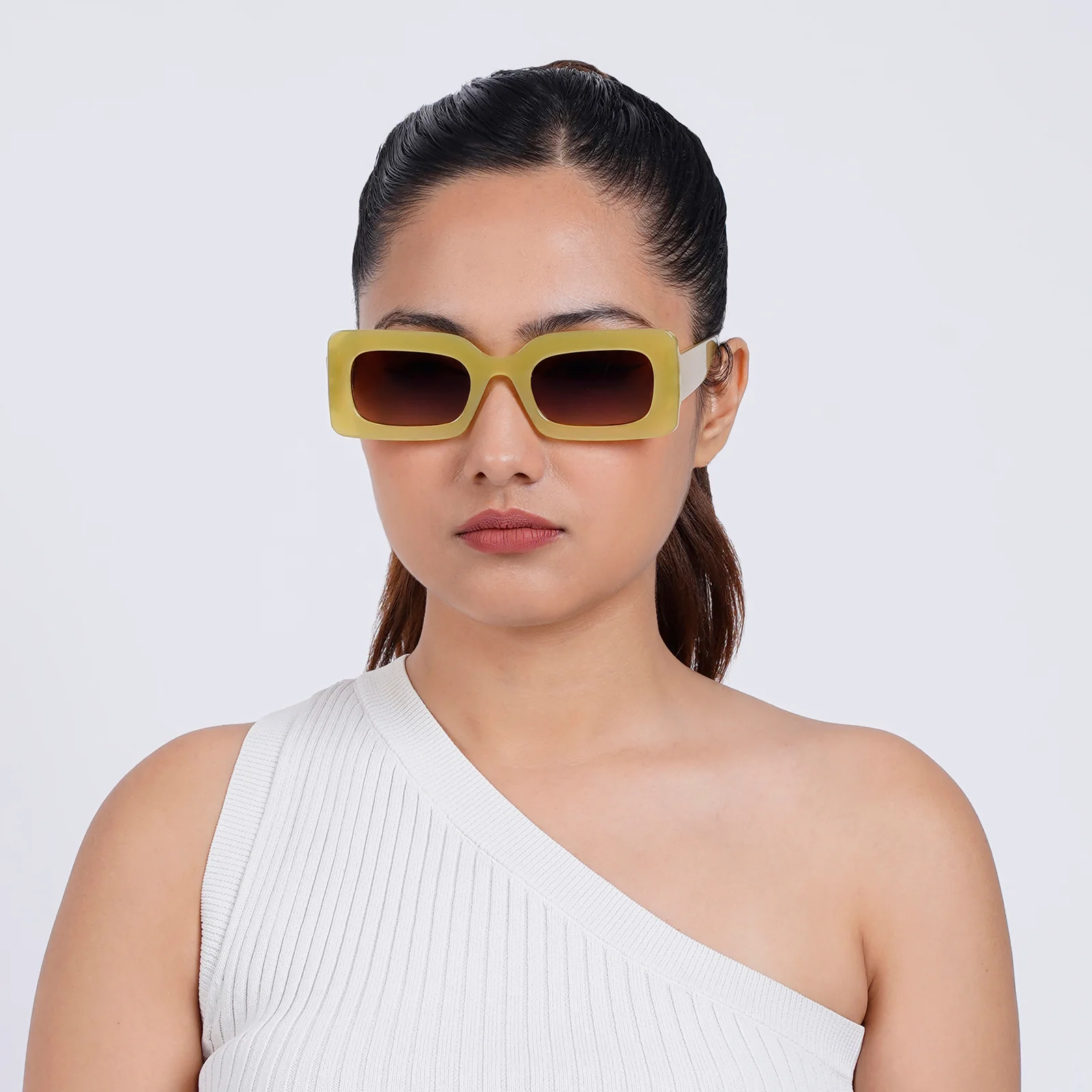 Pretza Yellow and Brown  Rectangle Sunglasses - Image 2