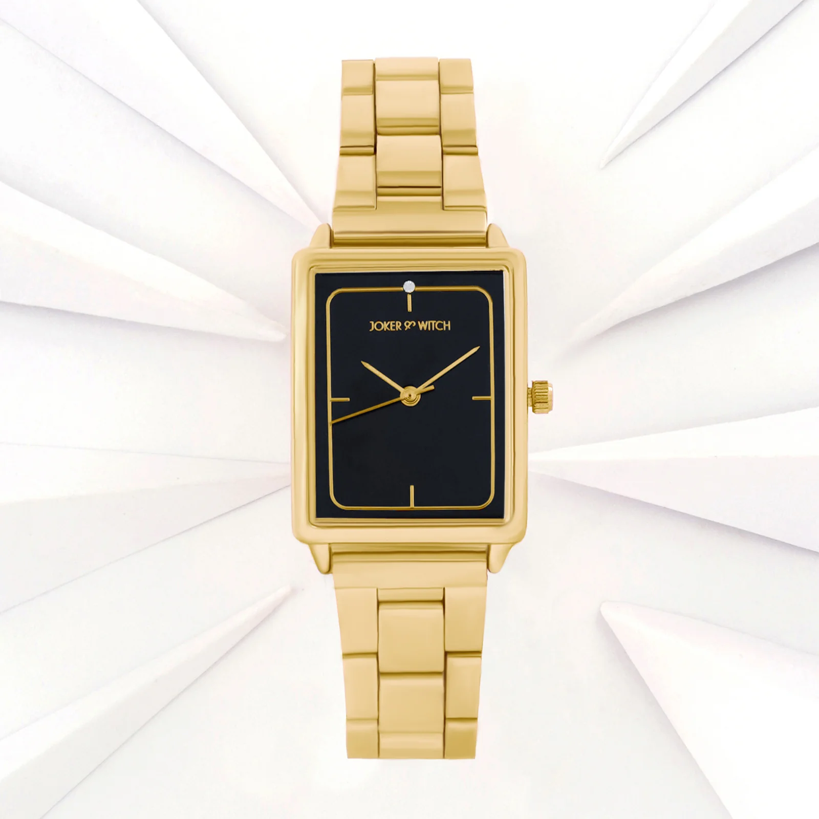 Quad Black Small Rectangle Dial Gold Linked Chain Strap Women's Watch - Image 3