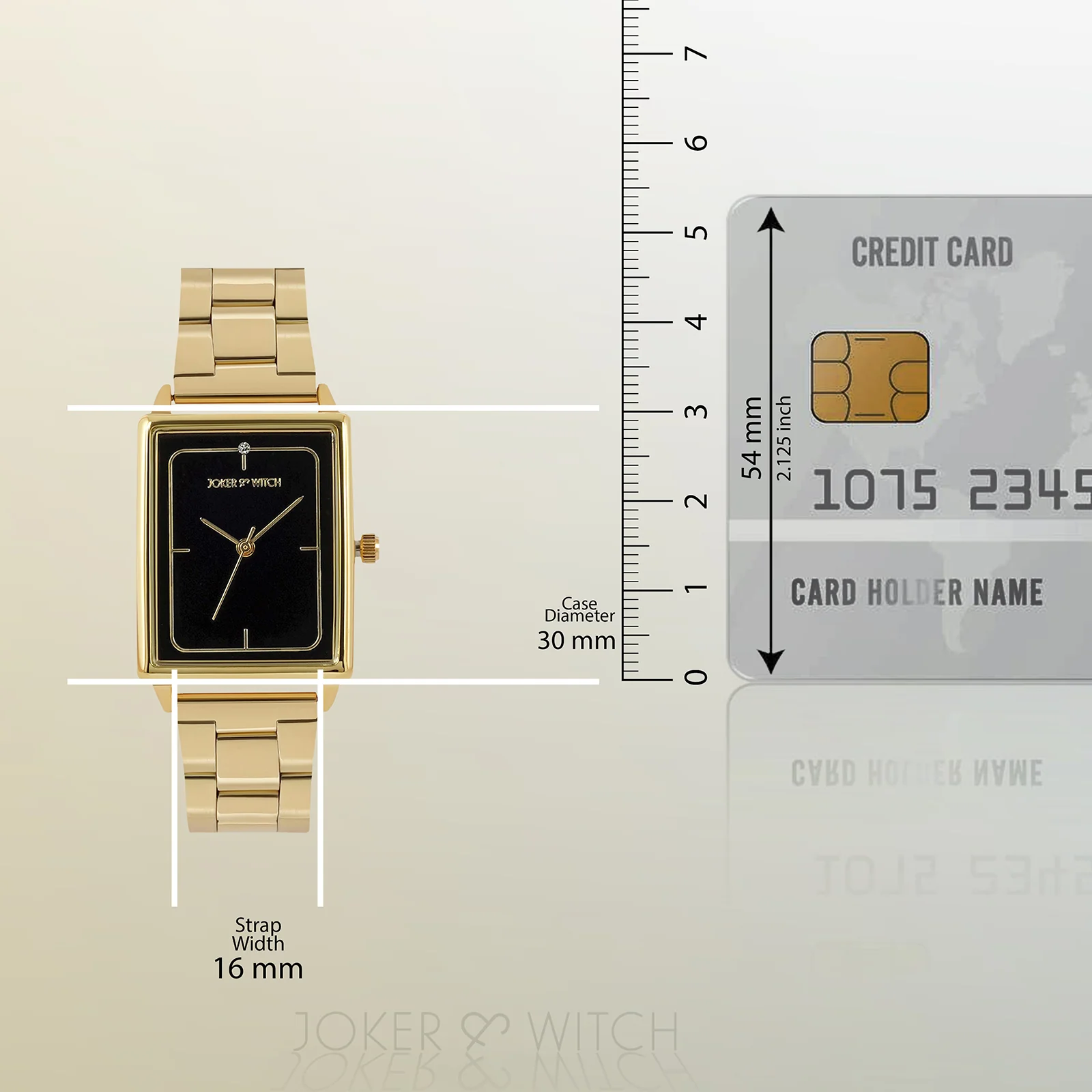 Quad Black Small Rectangle Dial Gold Linked Chain Strap Women's Watch - Image 8