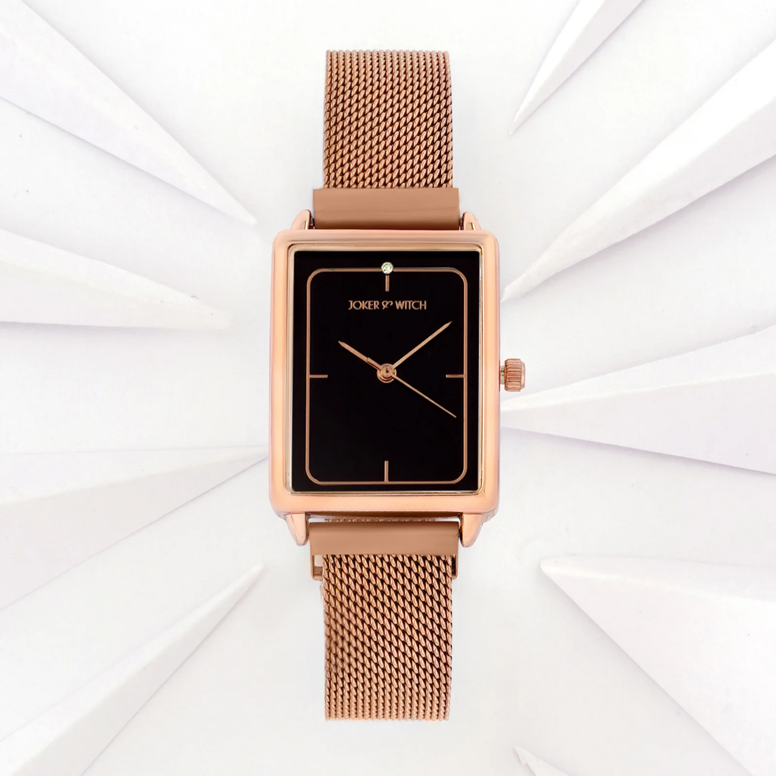 Quad Black Small Rectangle Dial Rose Gold Magnetic Strap Women's Watch - Image 3