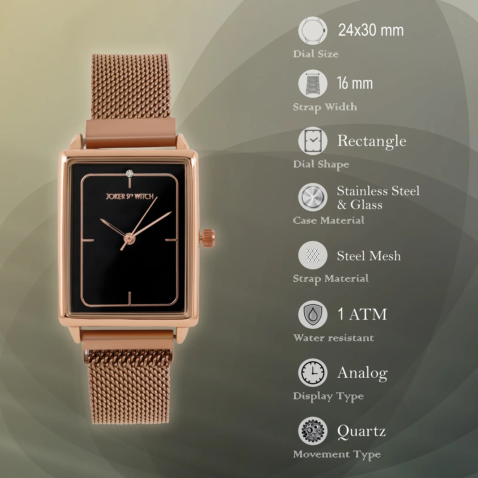 Quad Black Small Rectangle Dial Rose Gold Magnetic Strap Women's Watch - Image 7