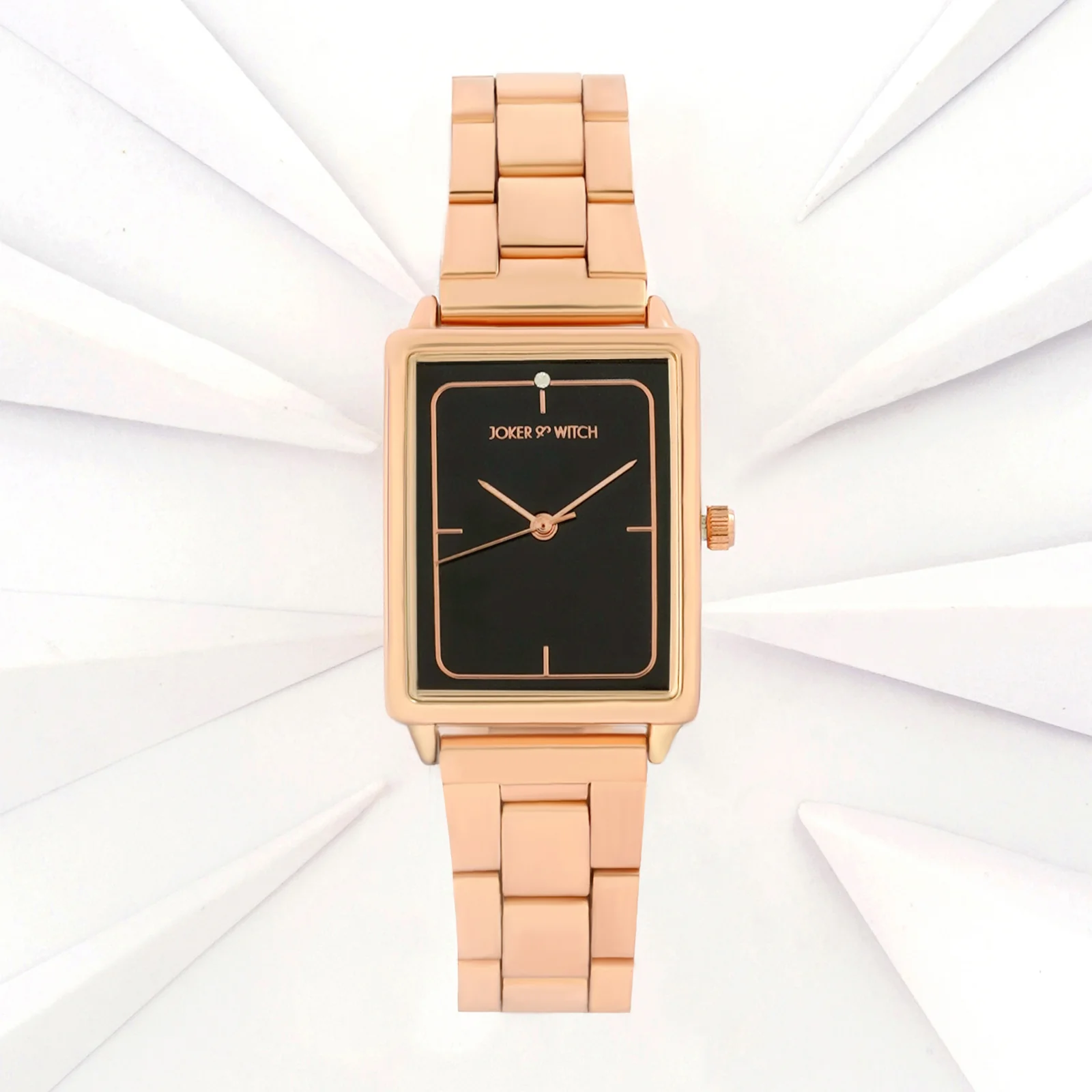Quad Black Small Rectangle Dial Rose Gold Linked Chain Strap Women's Watch - Image 3