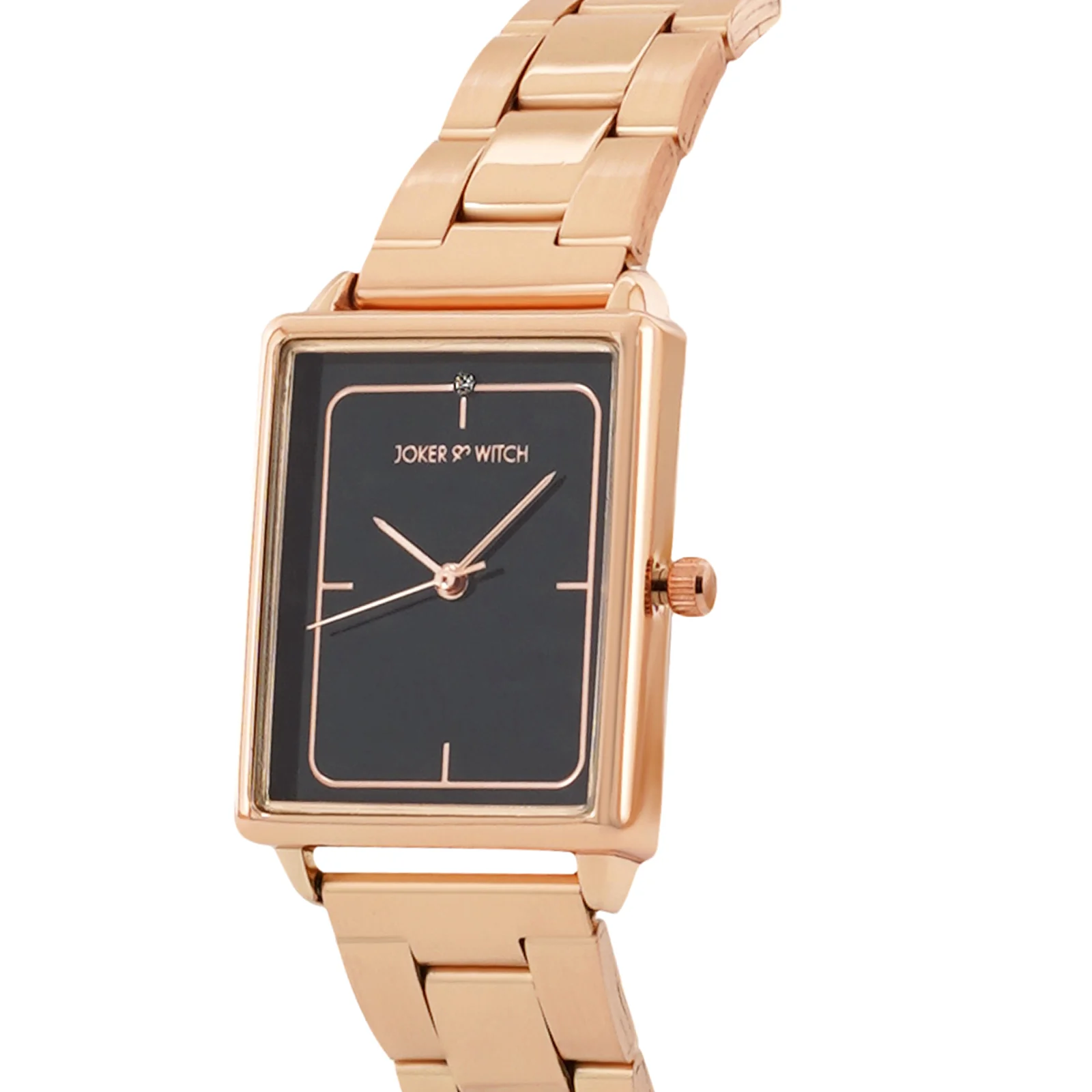Quad Black Small Rectangle Dial Rose Gold Linked Chain Strap Women's Watch - Image 4