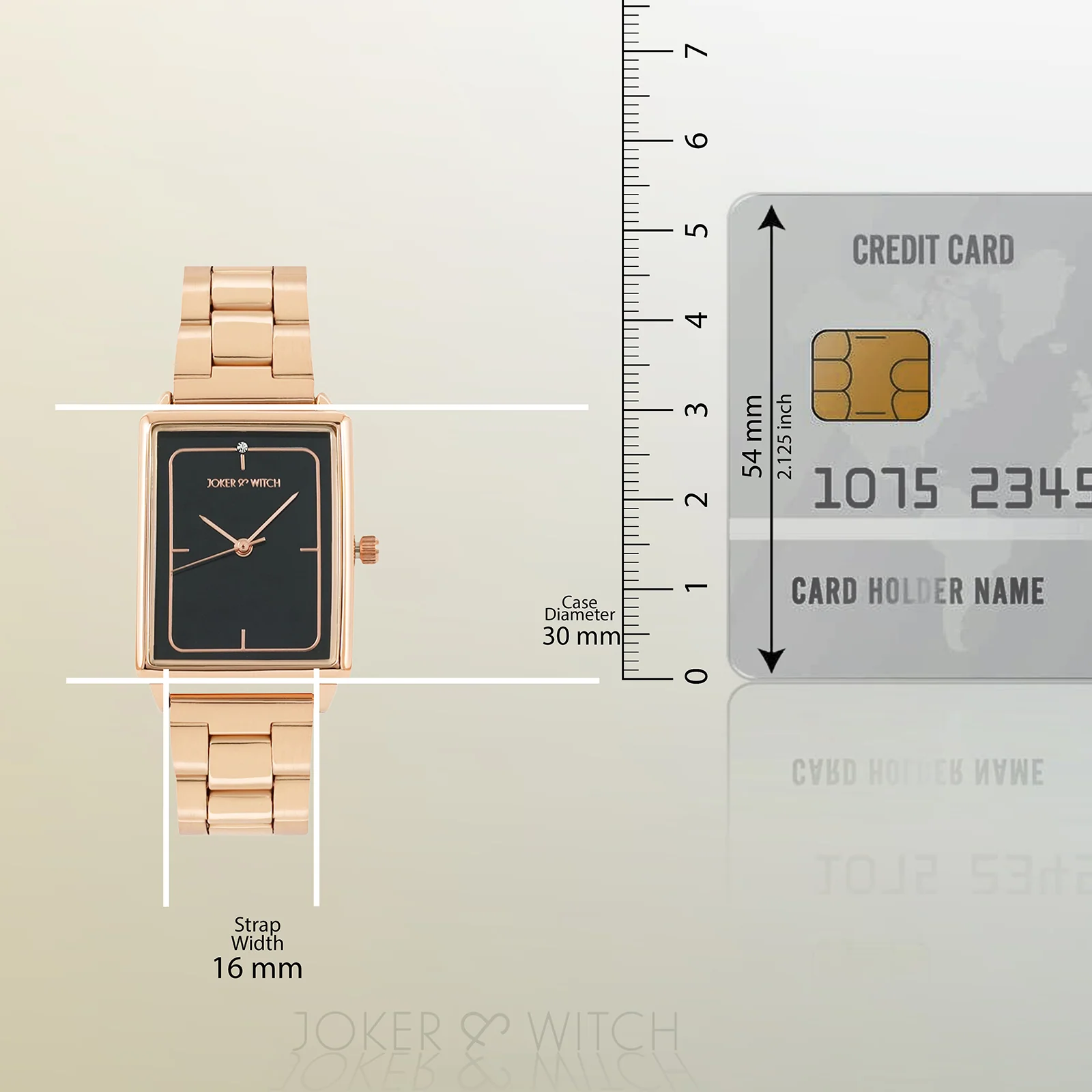 Quad Black Small Rectangle Dial Rose Gold Linked Chain Strap Women's Watch - Image 8