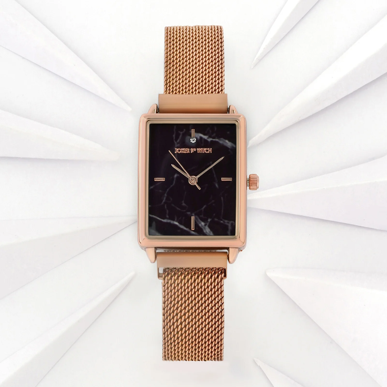 Quad Black Small Rectangle Marble Dial Rose Gold Magnetic Strap Women's Watch - Image 3
