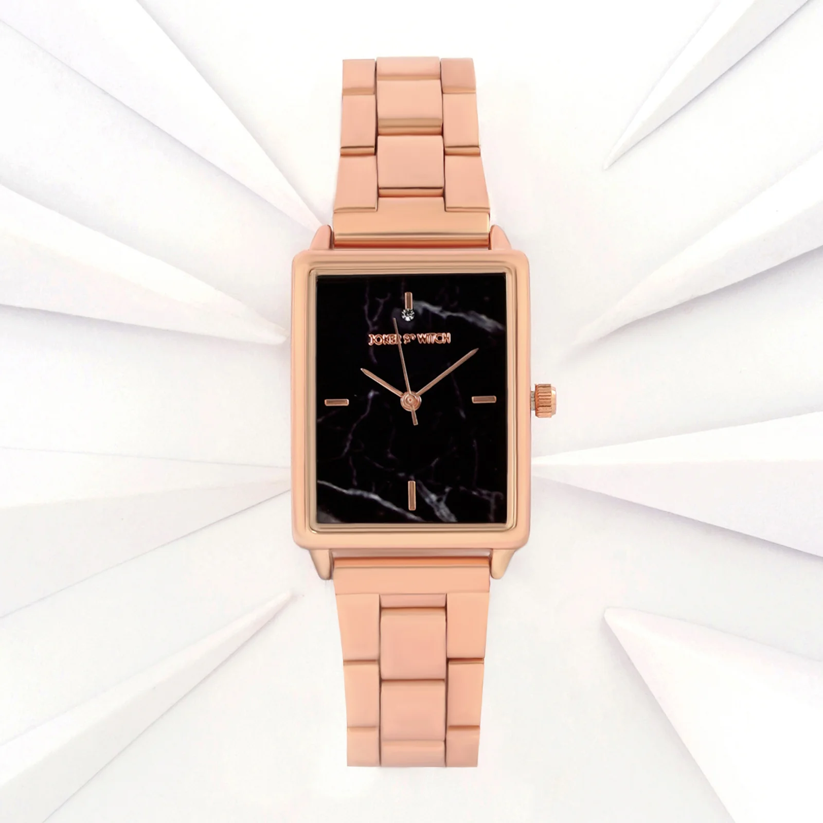 Quad Black Small Rectangle Marble Dial Rose Gold Linked Chain Strap Women's Watch - Image 3