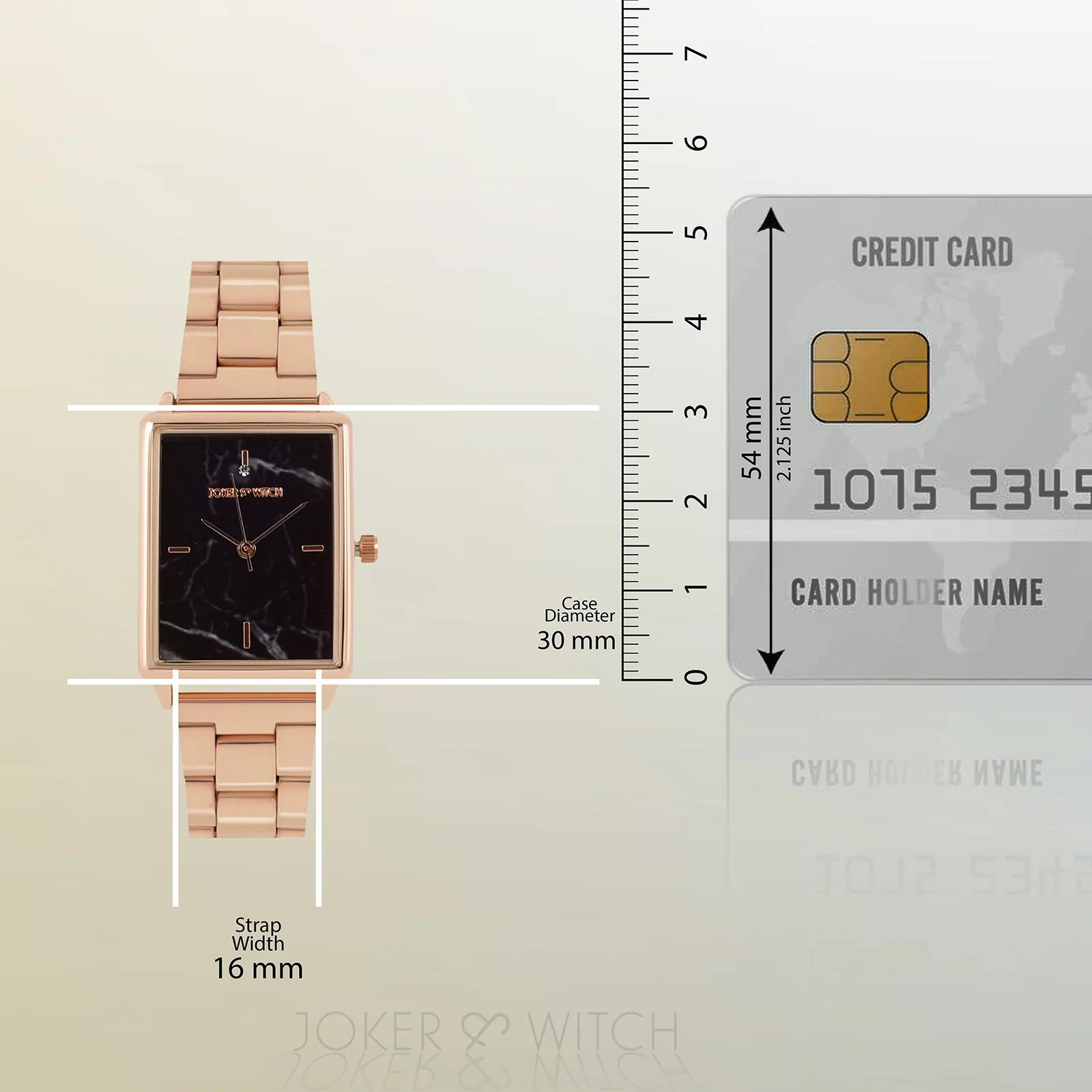 Quad Black Small Rectangle Marble Dial Rose Gold Linked Chain Strap Women's Watch - Image 8