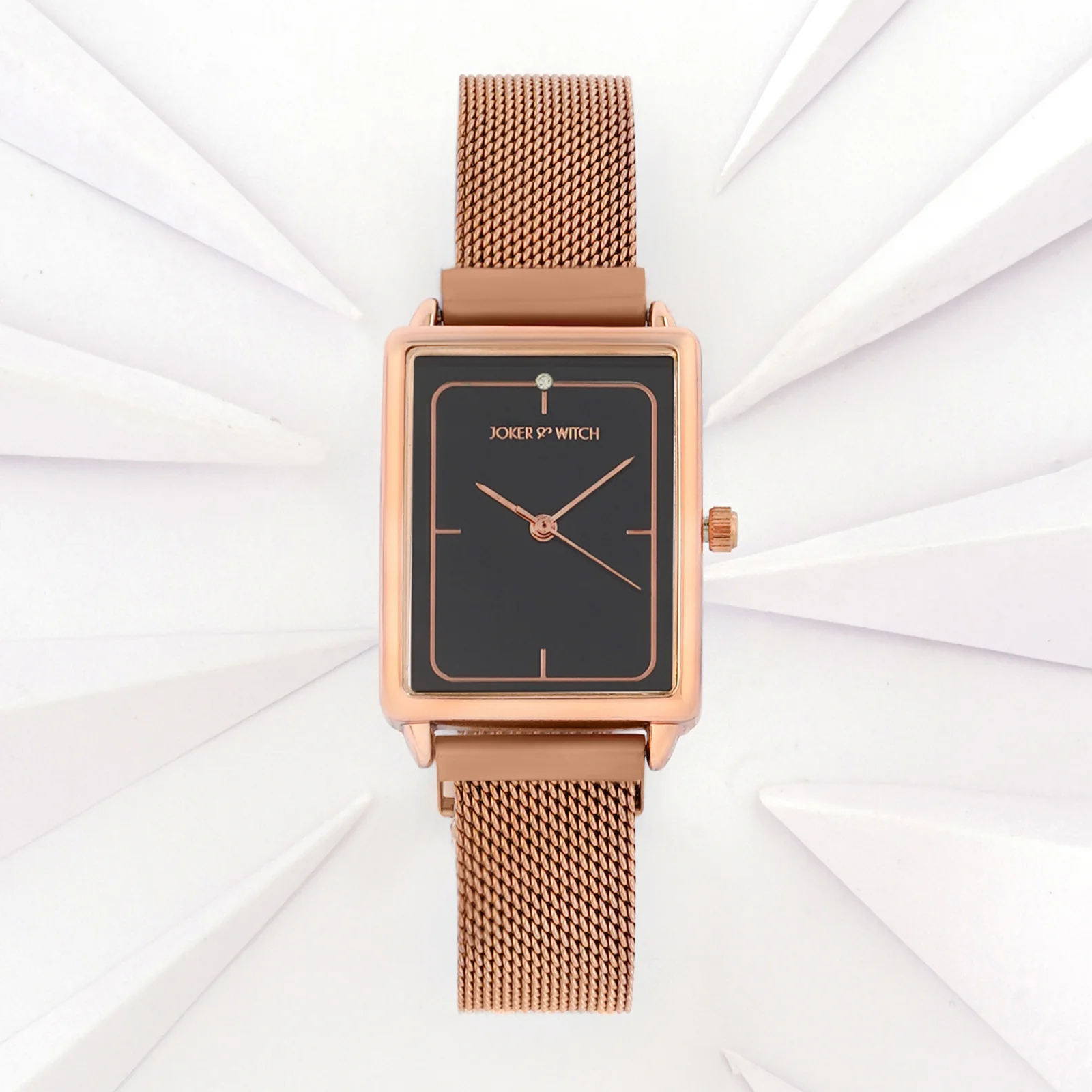Quad Grey Small Rectangle Dial Rose Gold Magnetic Strap Women's Watch - Image 3