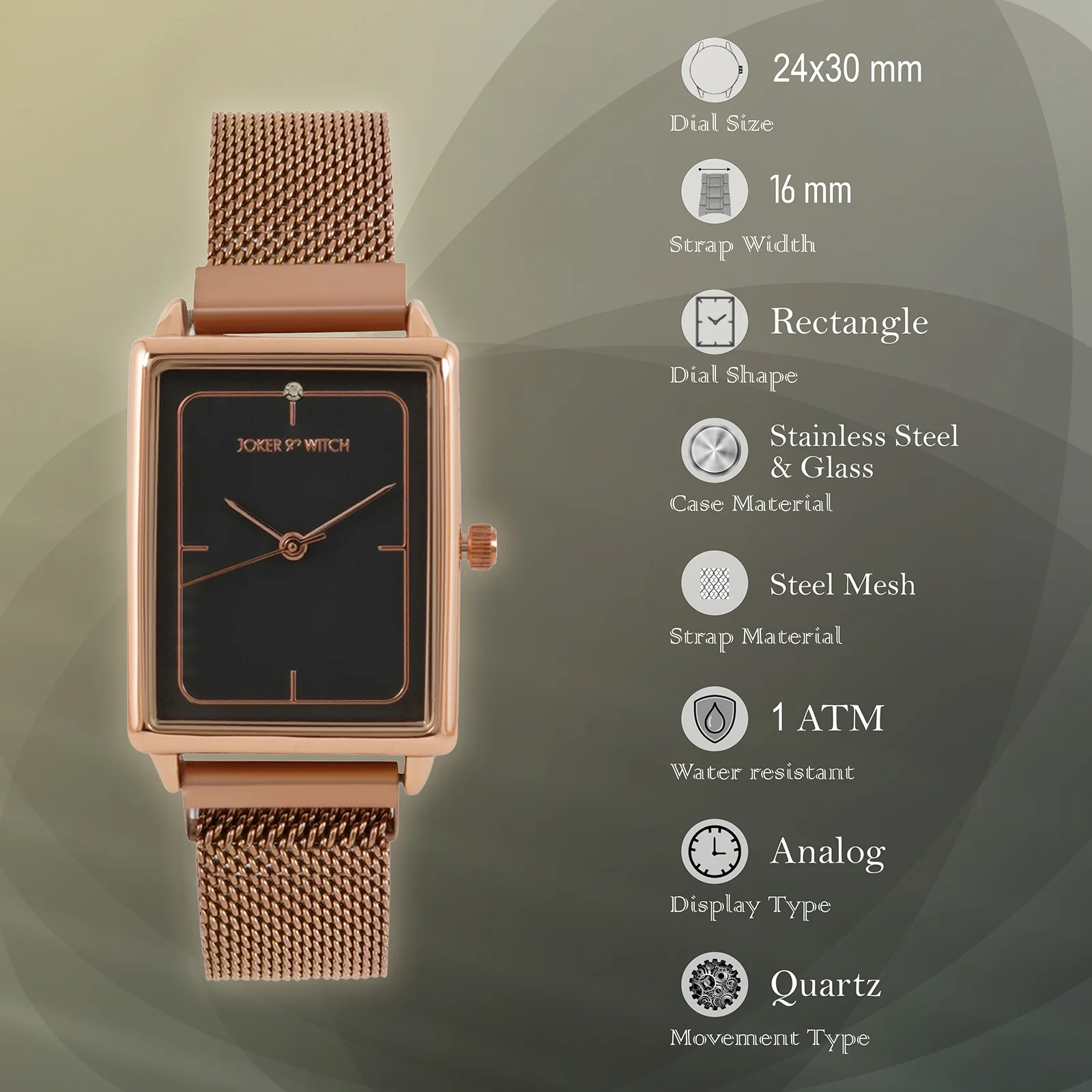 Quad Grey Small Rectangle Dial Rose Gold Magnetic Strap Women's Watch - Image 7