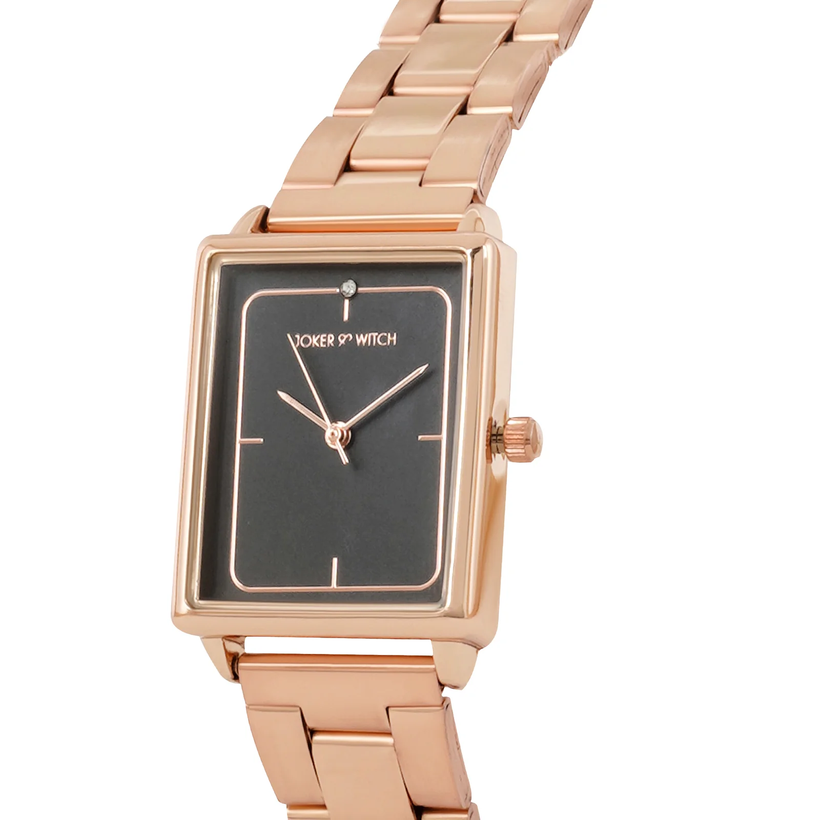 Quad Grey Small Rectangle Dial Rose Gold Linked Chain Strap Women's Watch - Image 4