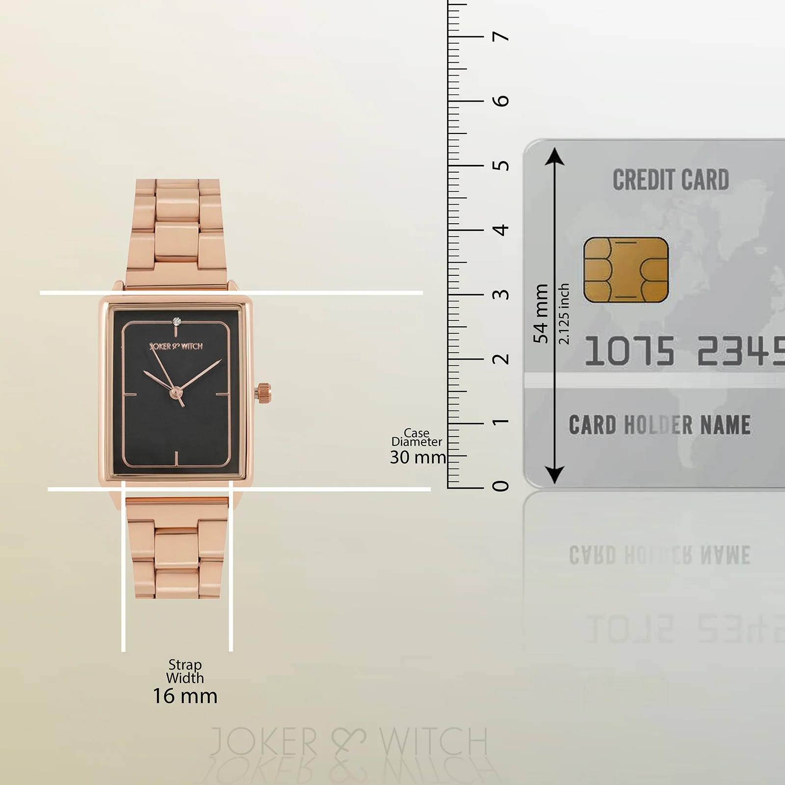 Quad Grey Small Rectangle Dial Rose Gold Linked Chain Strap Women's Watch - Image 8