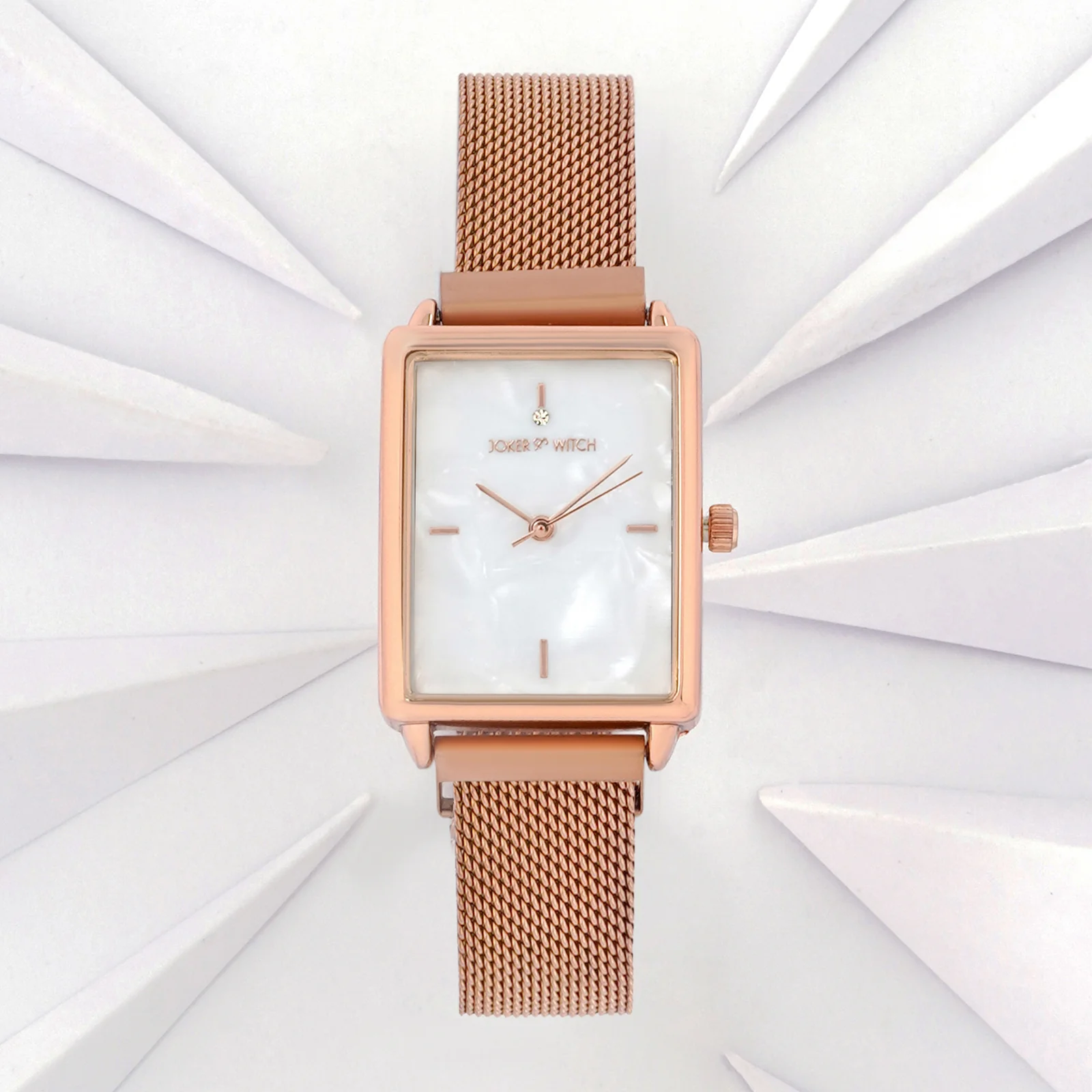 Quad White MOP Small Rectangle Dial Rose Gold Magnetic Strap Women's Watch - Image 3