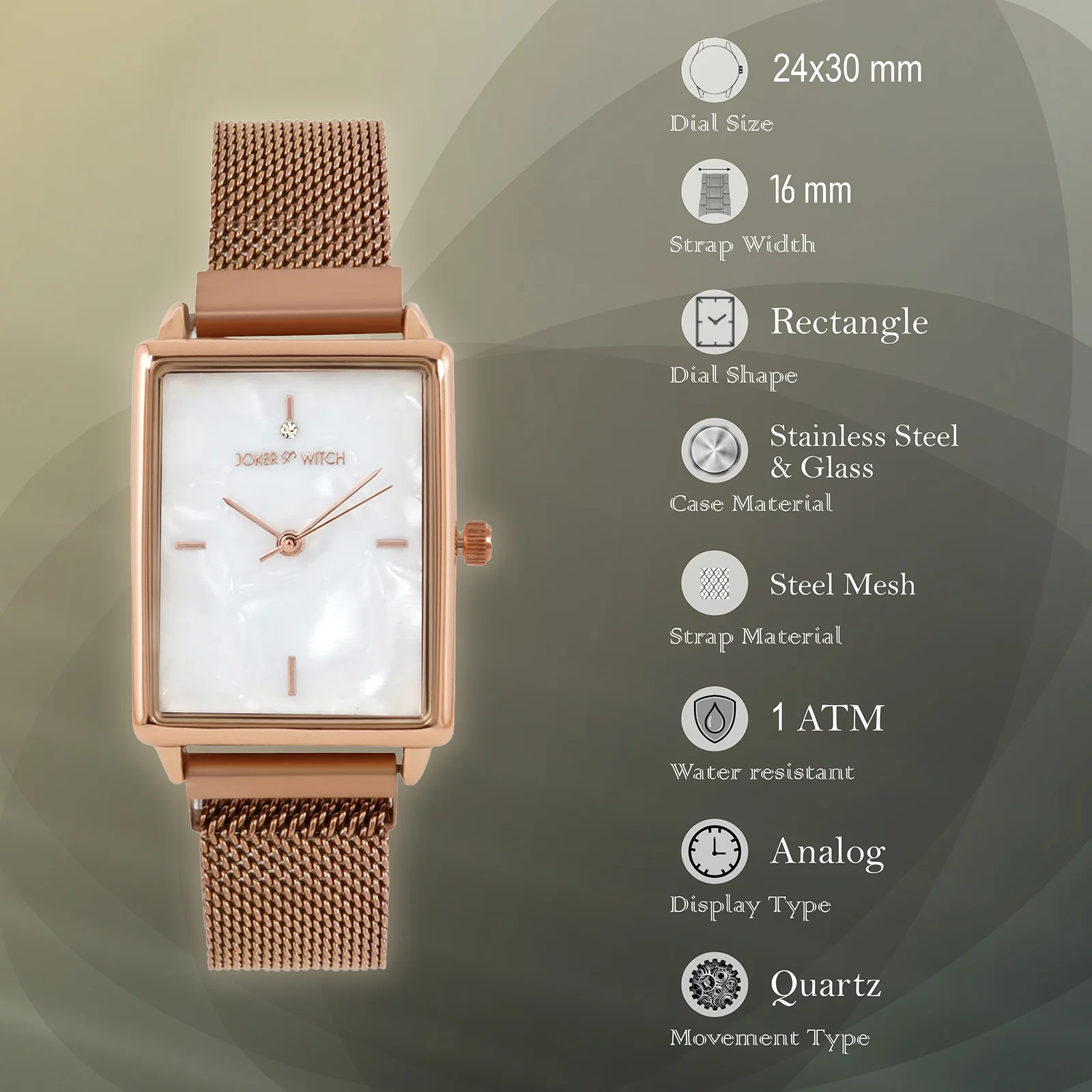 Quad White MOP Small Rectangle Dial Rose Gold Magnetic Strap Women's Watch - Image 7