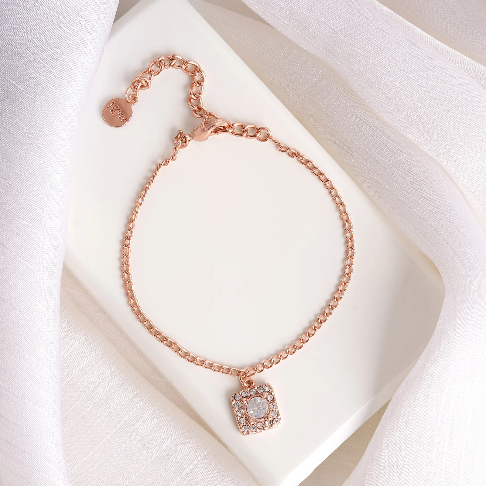 Quad Rhinestone Rose Gold Bracelet Charm - Image 2