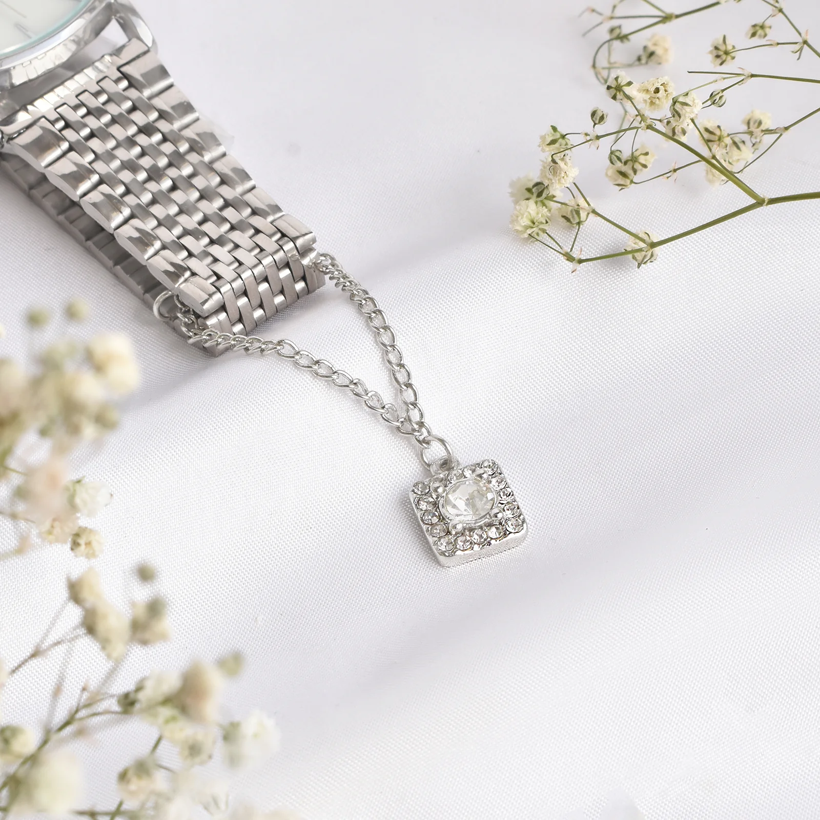 Quad Rhinestone Silver Watch Charm - Image 2