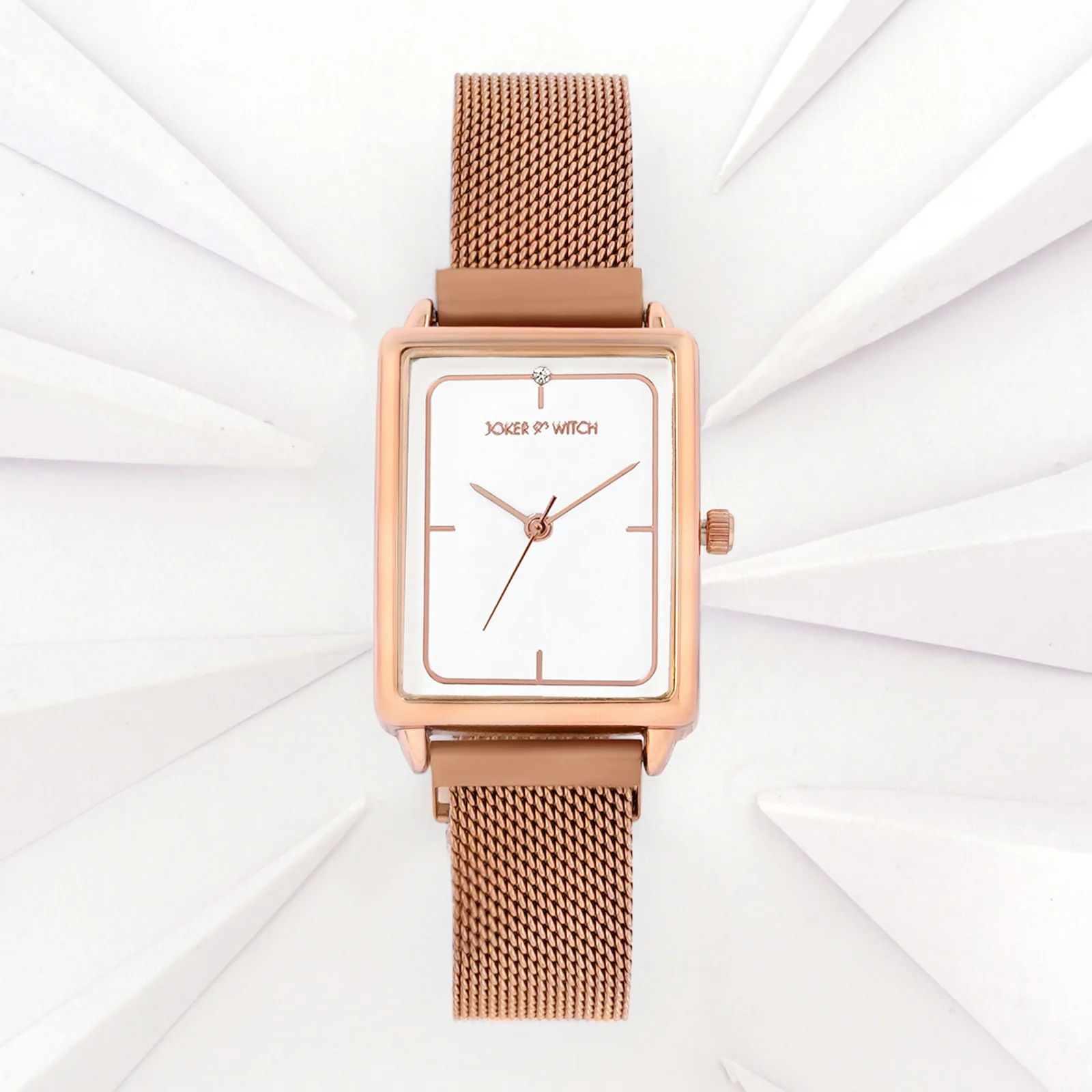 Quad White Small Rectangle Dial Rose Gold Magnetic Strap Women's Watch - Image 3