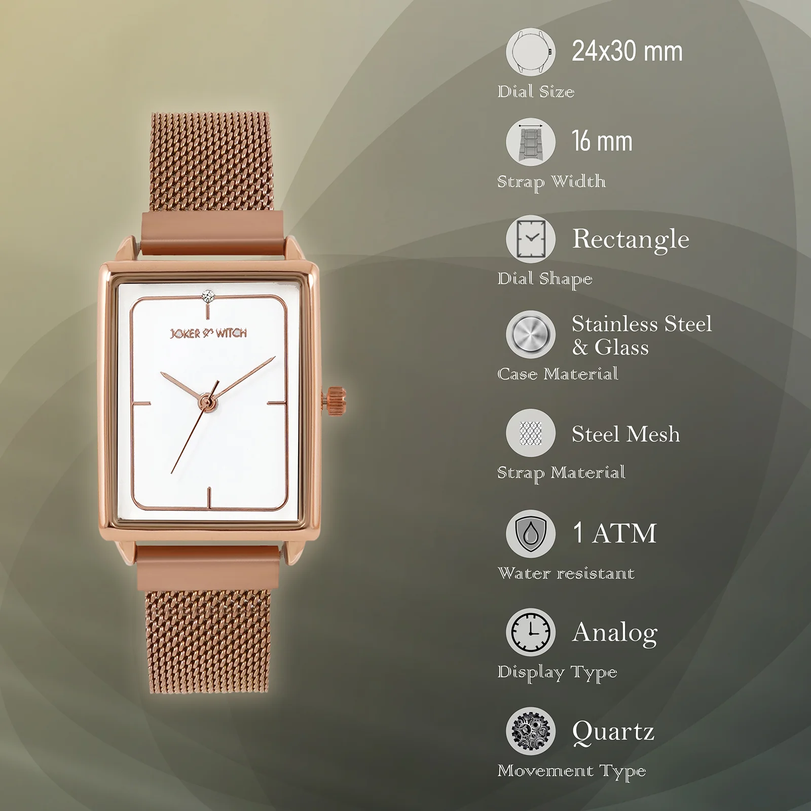 Quad White Small Rectangle Dial Rose Gold Magnetic Strap Women's Watch - Image 7