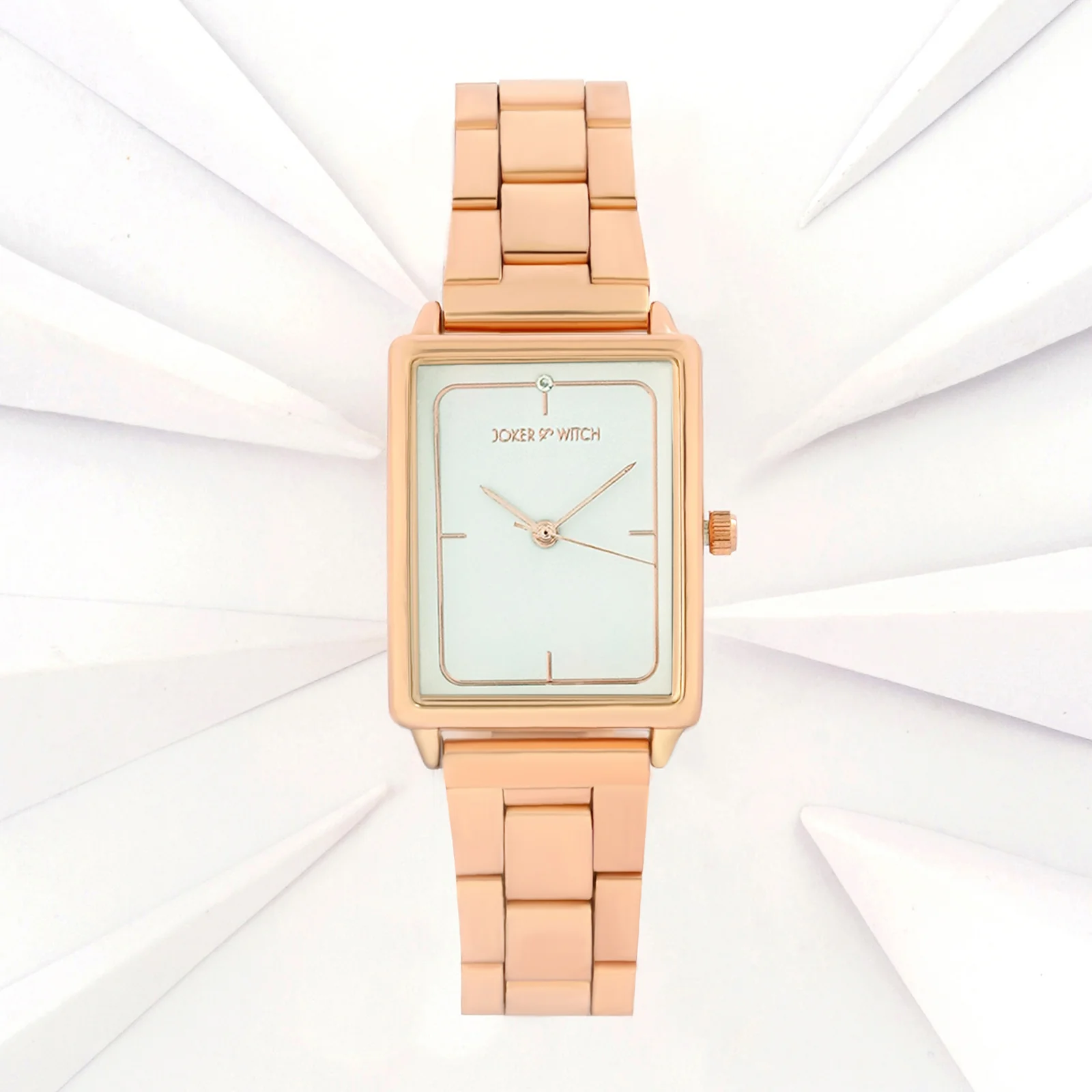 Quad White Small Rectangle Dial Rose Gold Linked Chain Strap Women's Watch - Image 3