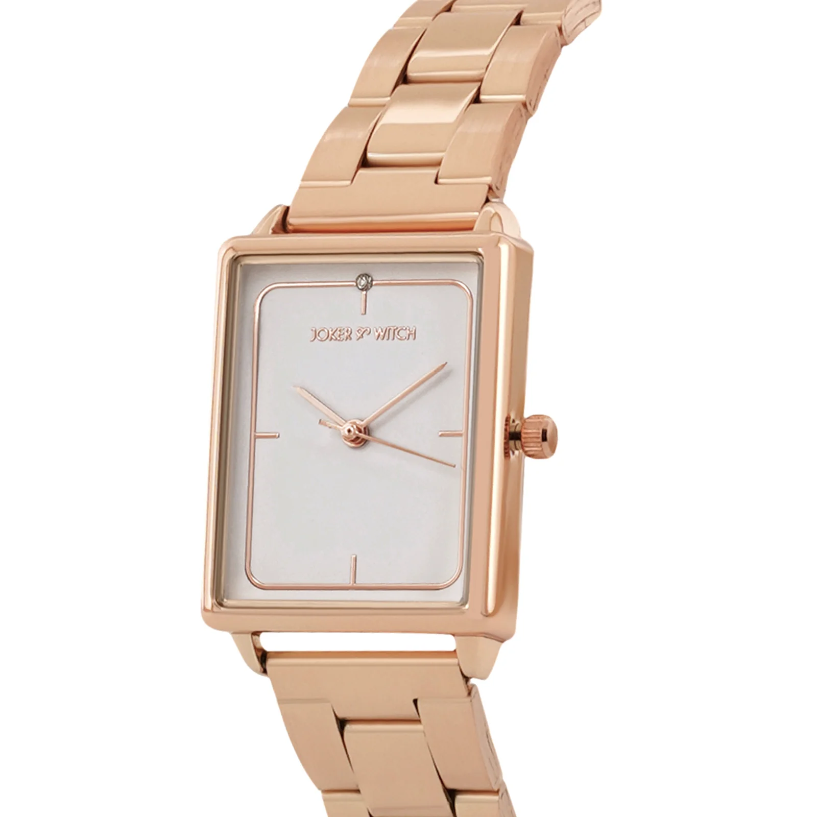 Quad White Small Rectangle Dial Rose Gold Linked Chain Strap Women's Watch - Image 4