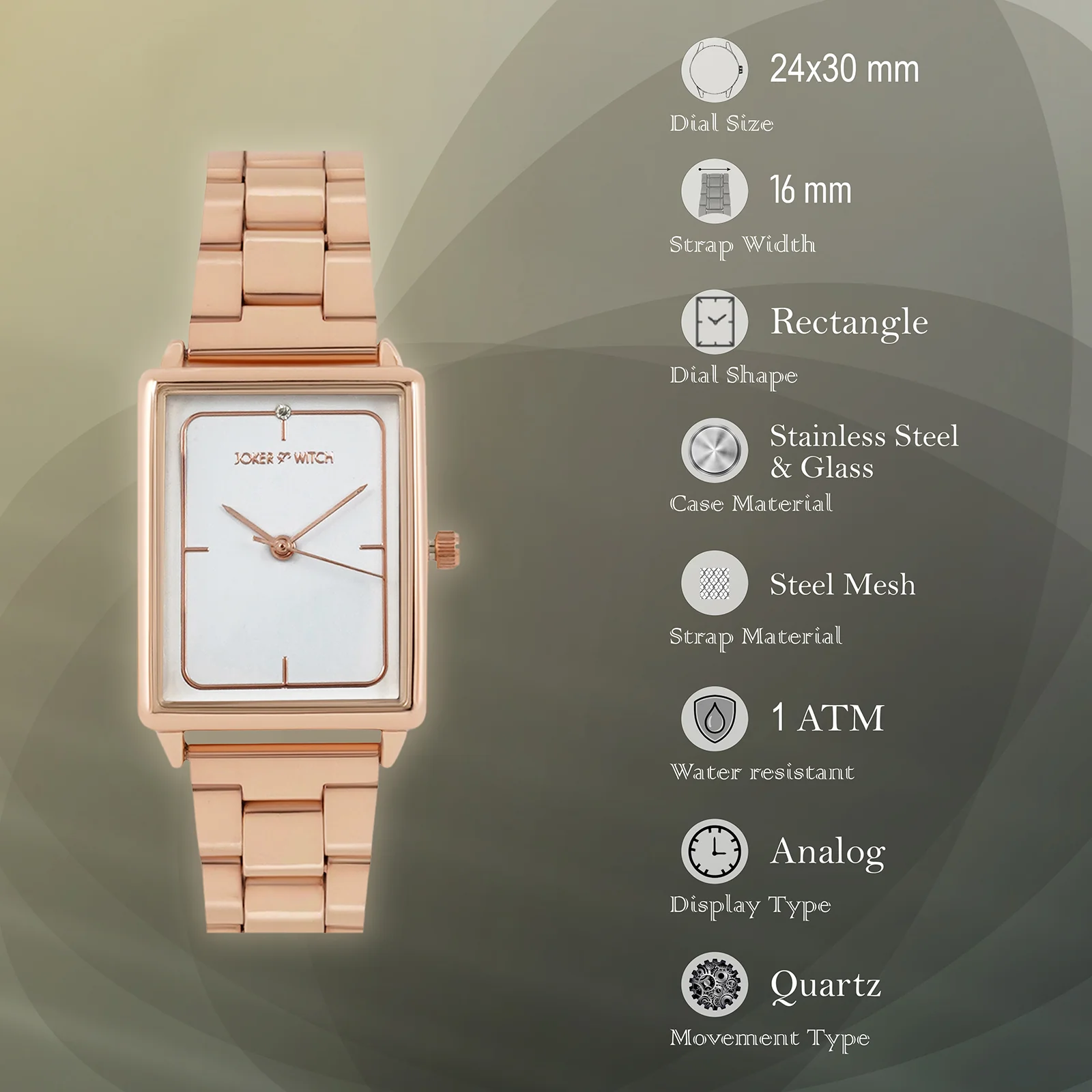 Quad White Small Rectangle Dial Rose Gold Linked Chain Strap Women's Watch - Image 7