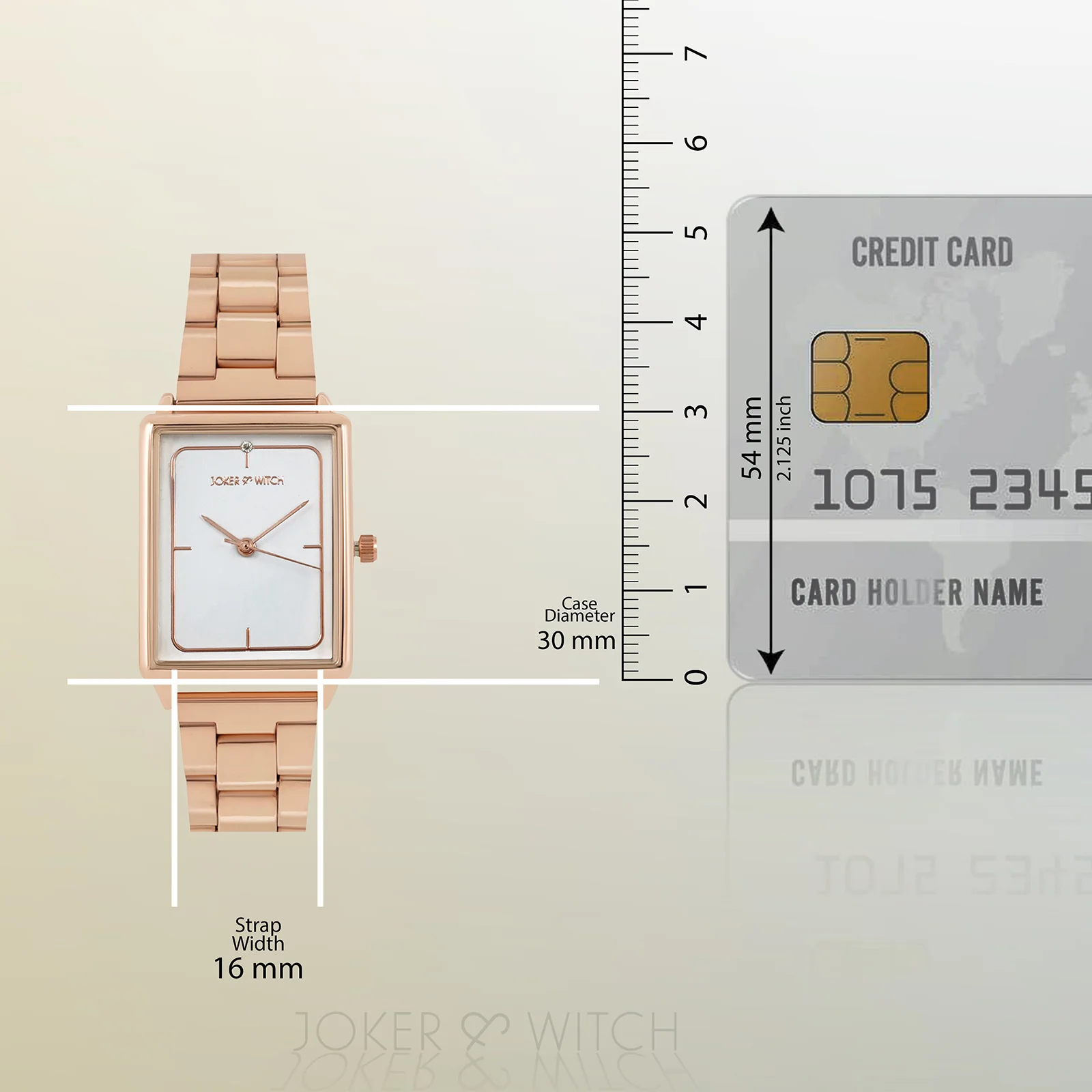 Quad White Small Rectangle Dial Rose Gold Linked Chain Strap Women's Watch - Image 8