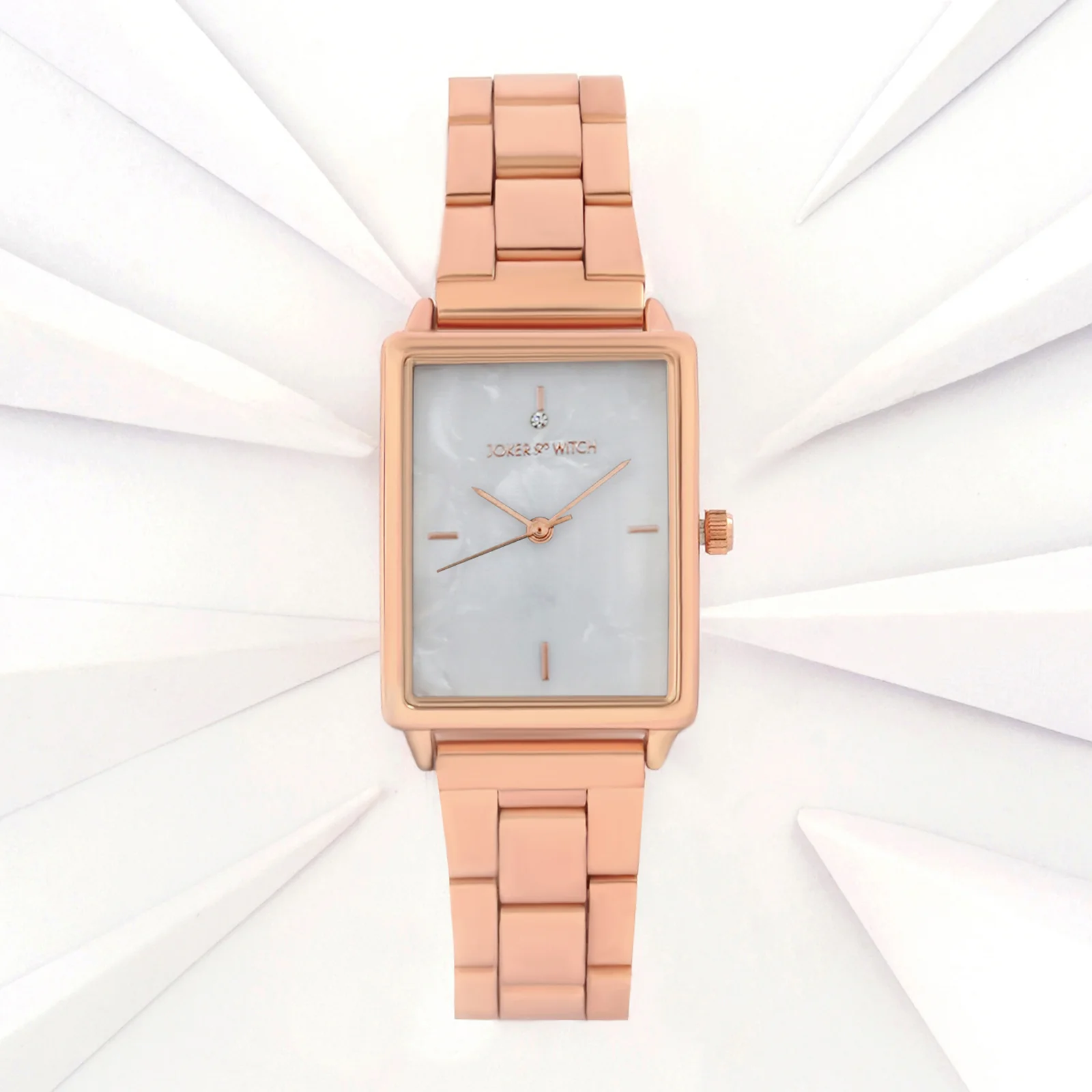 Quad White MOP Small Rectangle Dial Rose Gold Linked Chain Strap Women's Watch - Image 3