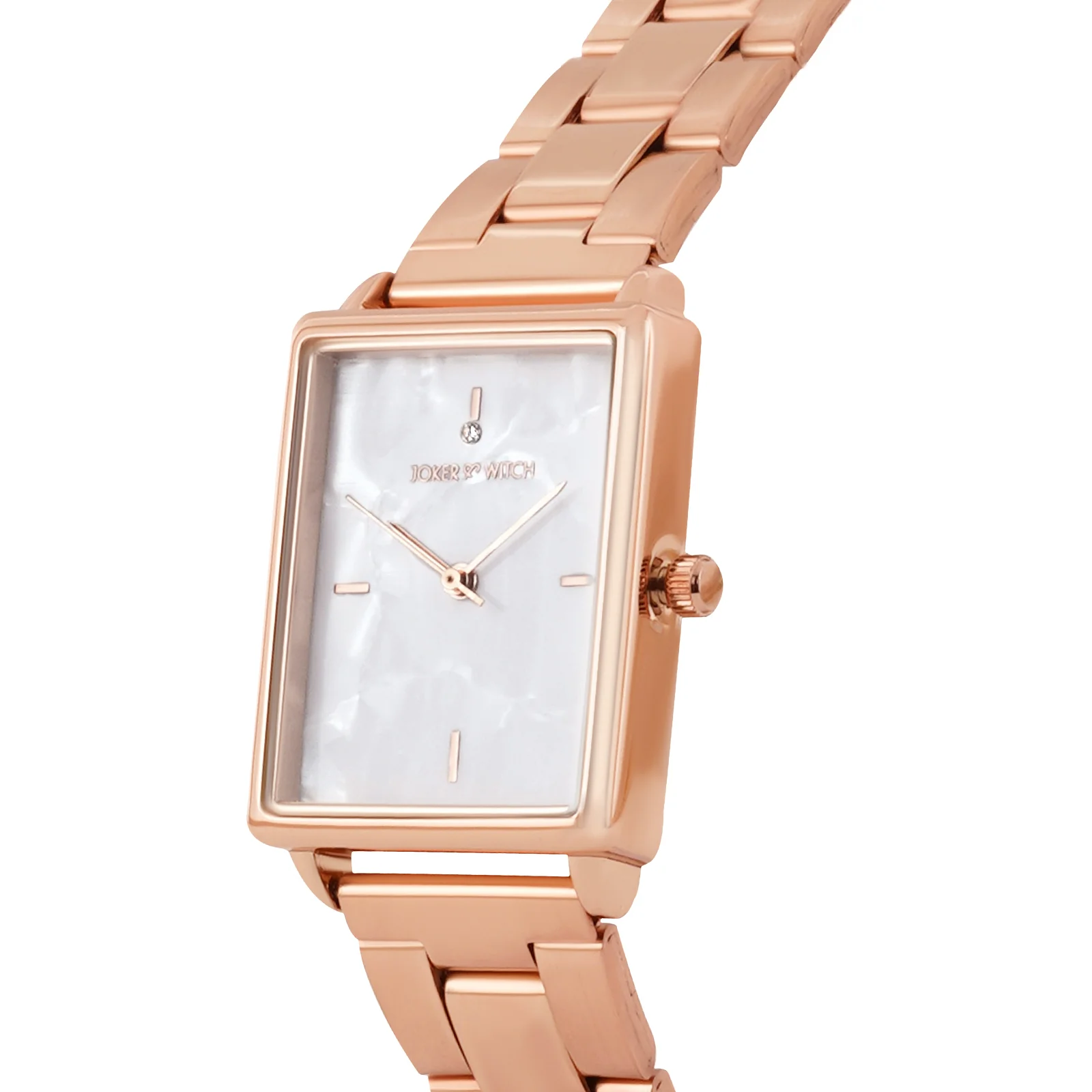 Quad White MOP Small Rectangle Dial Rose Gold Linked Chain Strap Women's Watch - Image 4