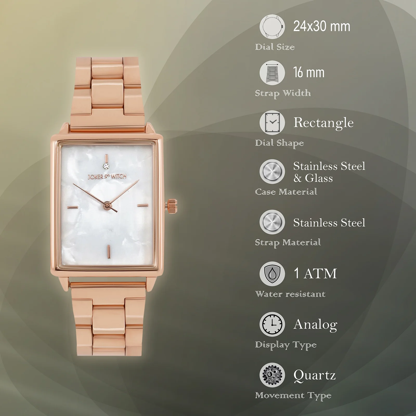 Quad White MOP Small Rectangle Dial Rose Gold Linked Chain Strap Women's Watch - Image 7