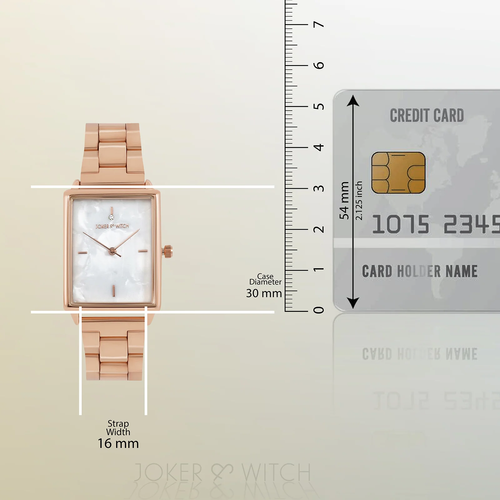 Quad White MOP Small Rectangle Dial Rose Gold Linked Chain Strap Women's Watch - Image 8