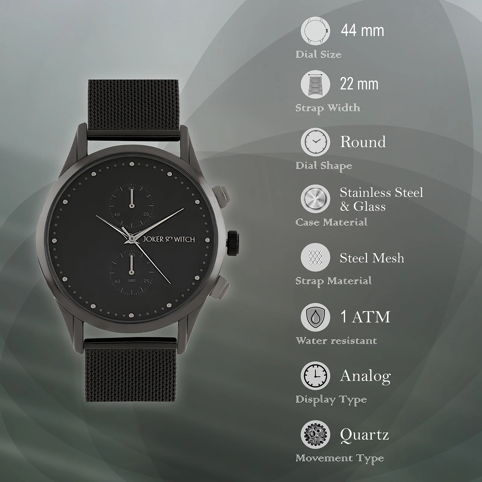 Quant Black XLarge Dial Mesh Strap Men's Watch - Image 7