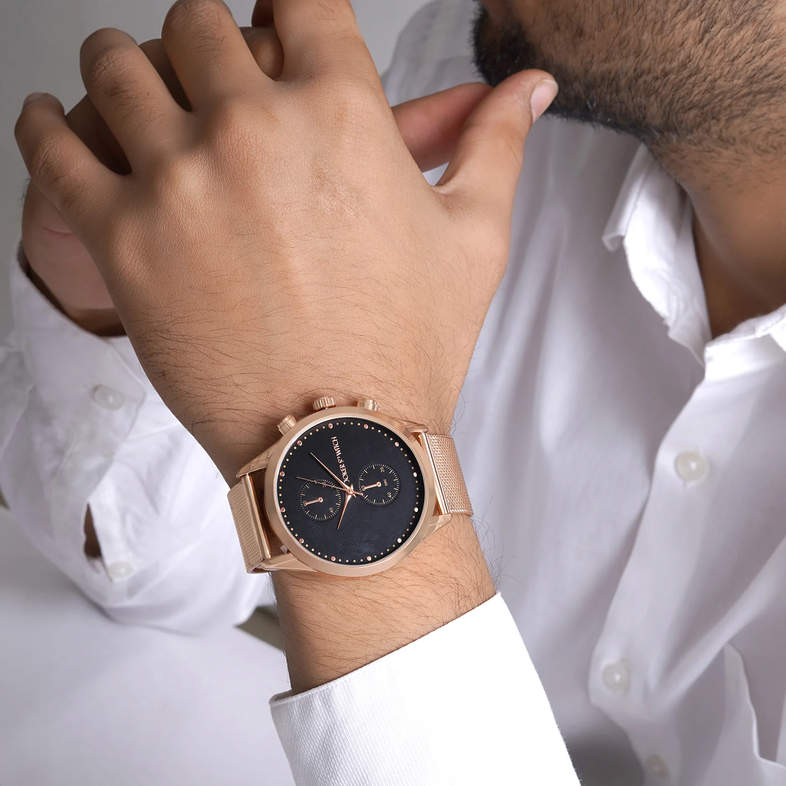 Quant Black XLarge Dial Rose Gold Mesh Strap Men's Watch - Image 2