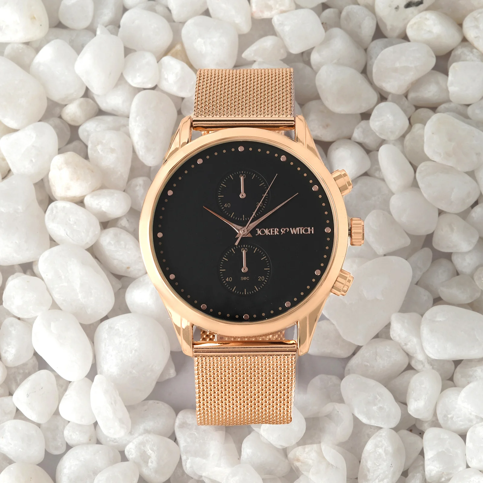 Quant Black XLarge Dial Rose Gold Mesh Strap Men's Watch - Image 3
