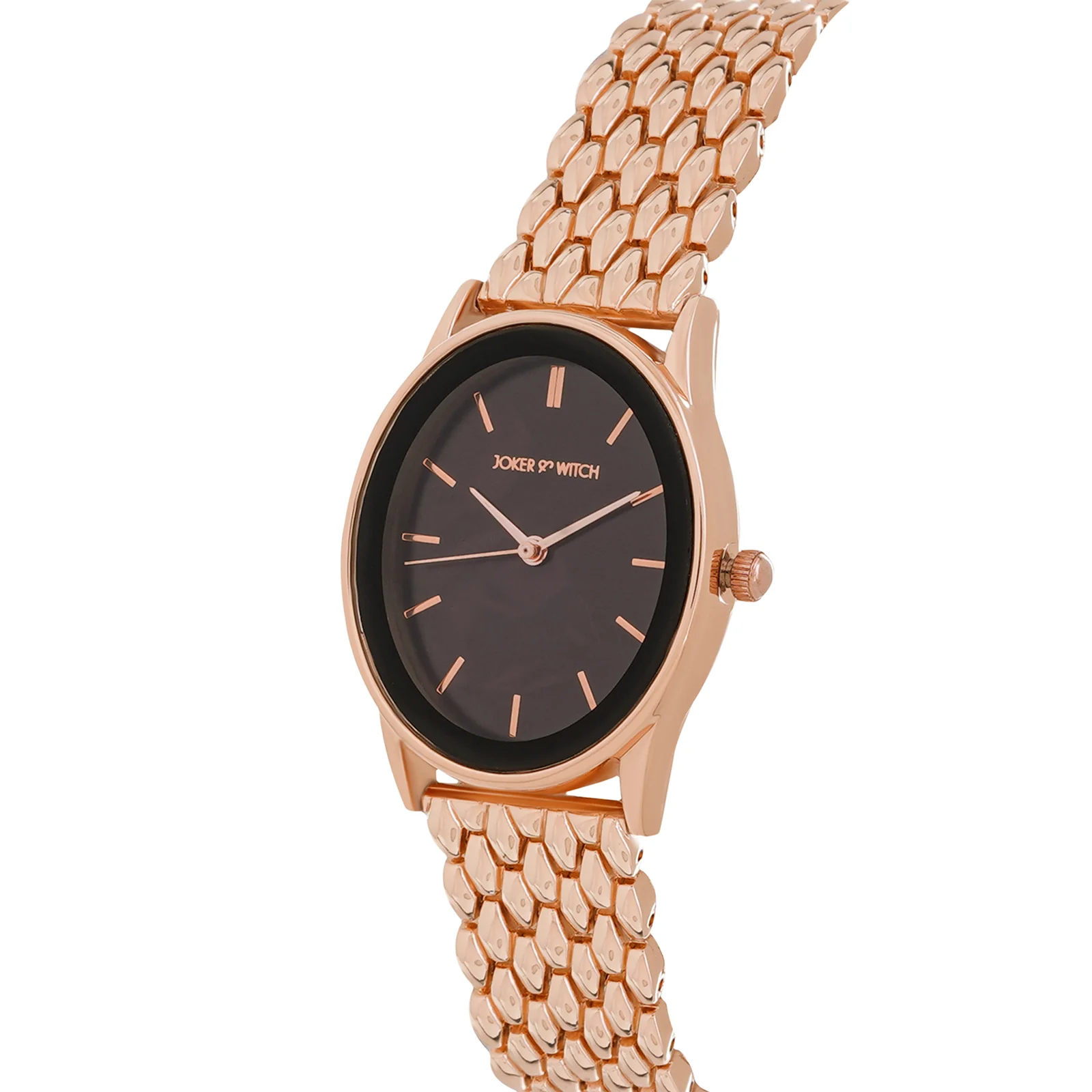 Quisp Black Small Oval Dial Rose Gold Linked Chain Strap Women's Watch - Image 3