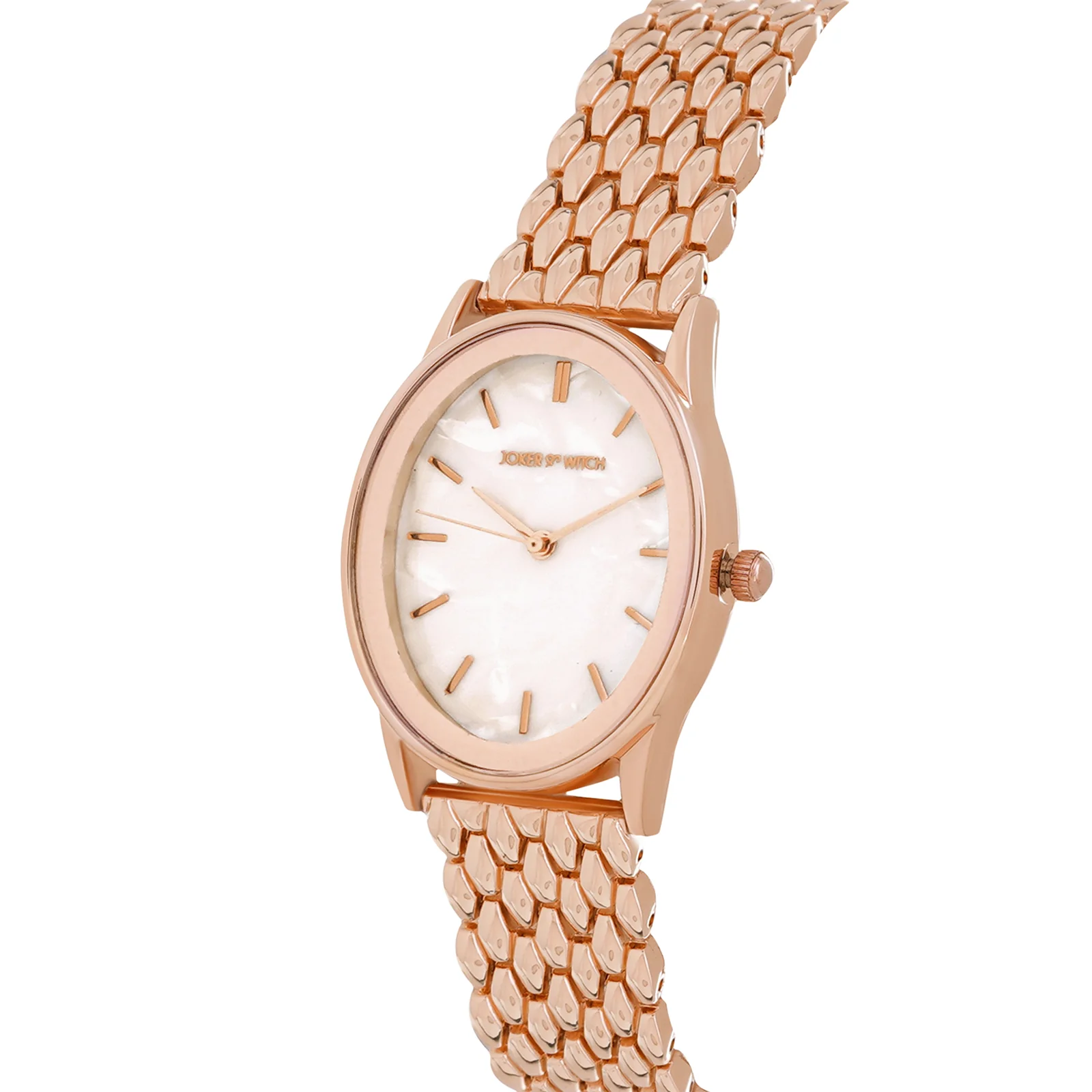 Quisp White Small Oval Dial Rose Gold Linked Chain Strap Women's Watch - Image 4