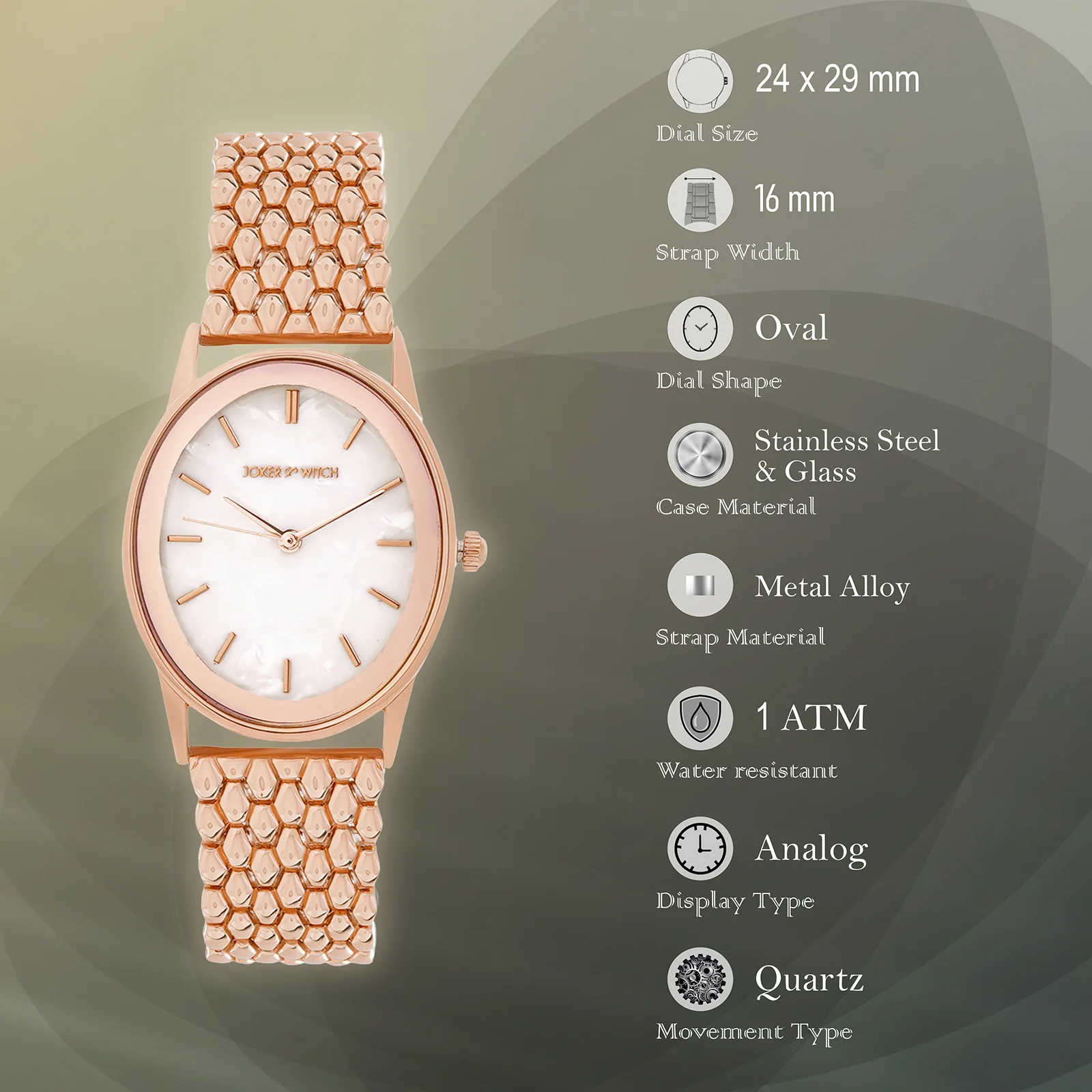 Quisp White Small Oval Dial Rose Gold Linked Chain Strap Women's Watch - Image 7