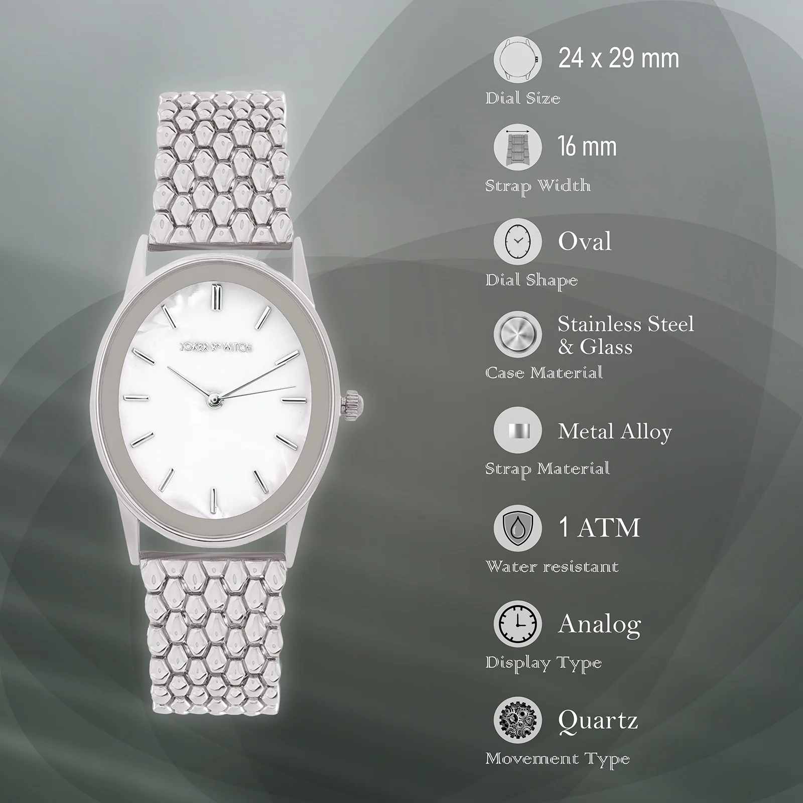 Quisp White Small Oval Dial Silver Linked Chain Strap Women's Watch - Image 7