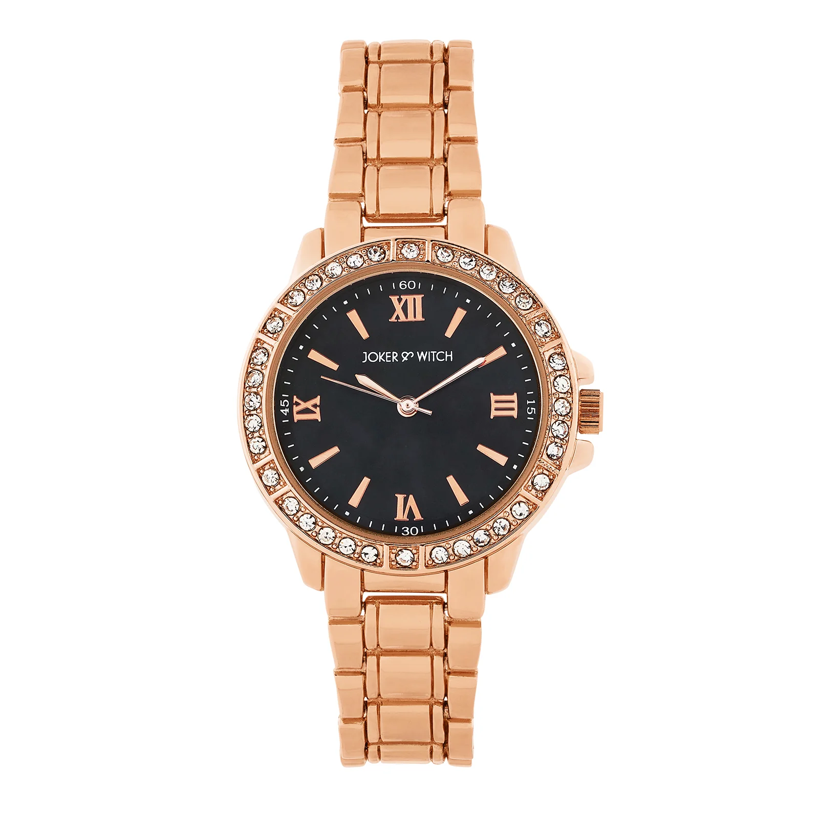 Radiant Halo Black Medium Rhinestone Dial Rose Gold Linked Chain Strap Women's Watch - Image 3