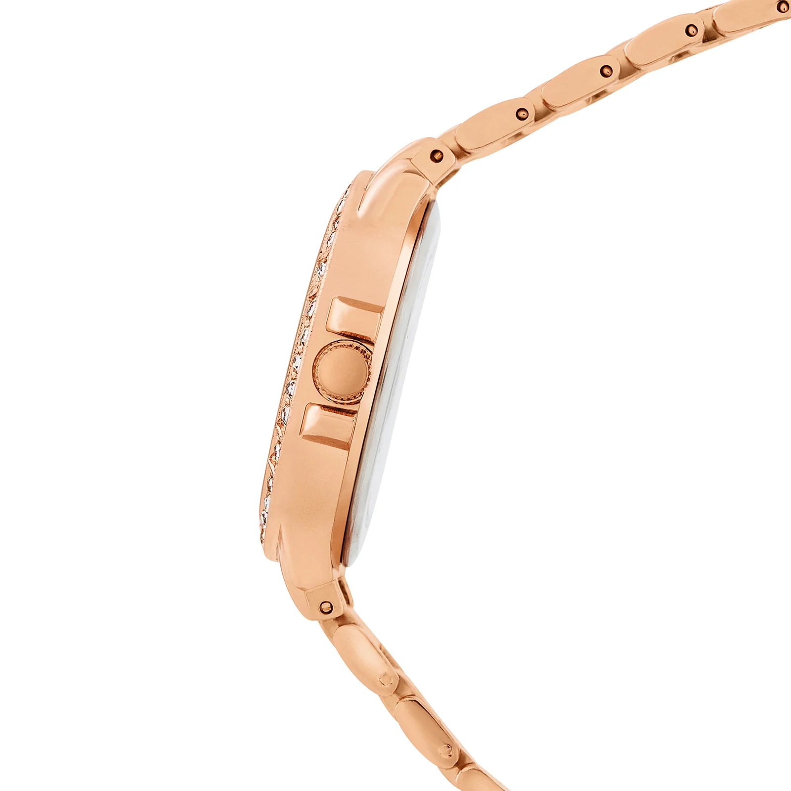 Radiant Halo Black Medium Rhinestone Dial Rose Gold Linked Chain Strap Women's Watch - Image 5