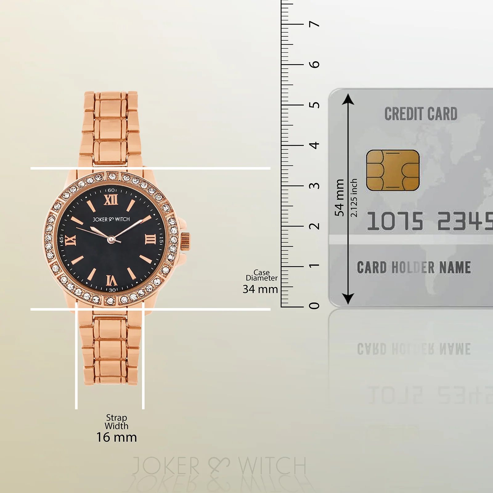 Radiant Halo Black Medium Rhinestone Dial Rose Gold Linked Chain Strap Women's Watch - Image 8