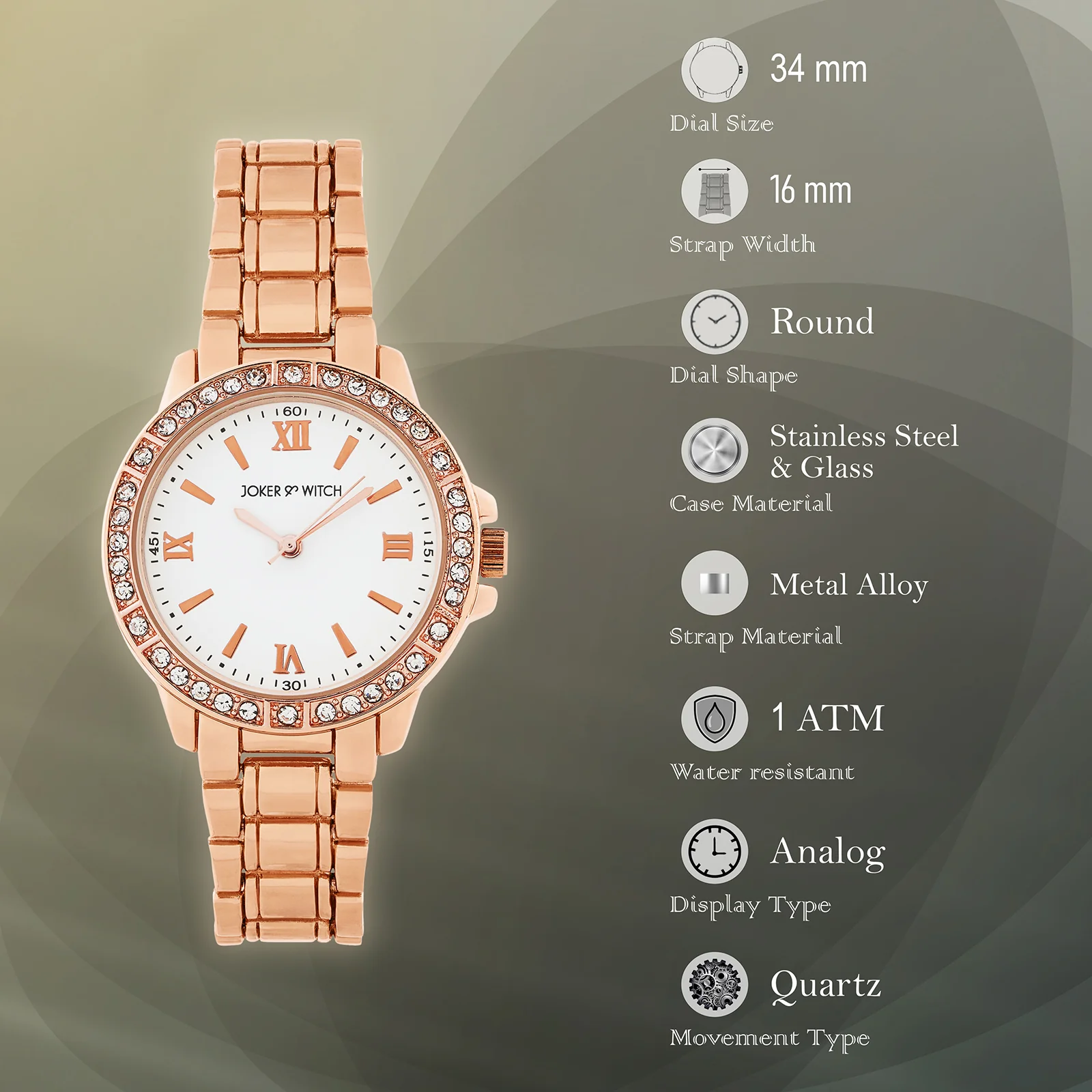 Radiant Halo White Medium Rhinestone Dial Rose Gold Linked Chain Strap Women's Watch - Image 7