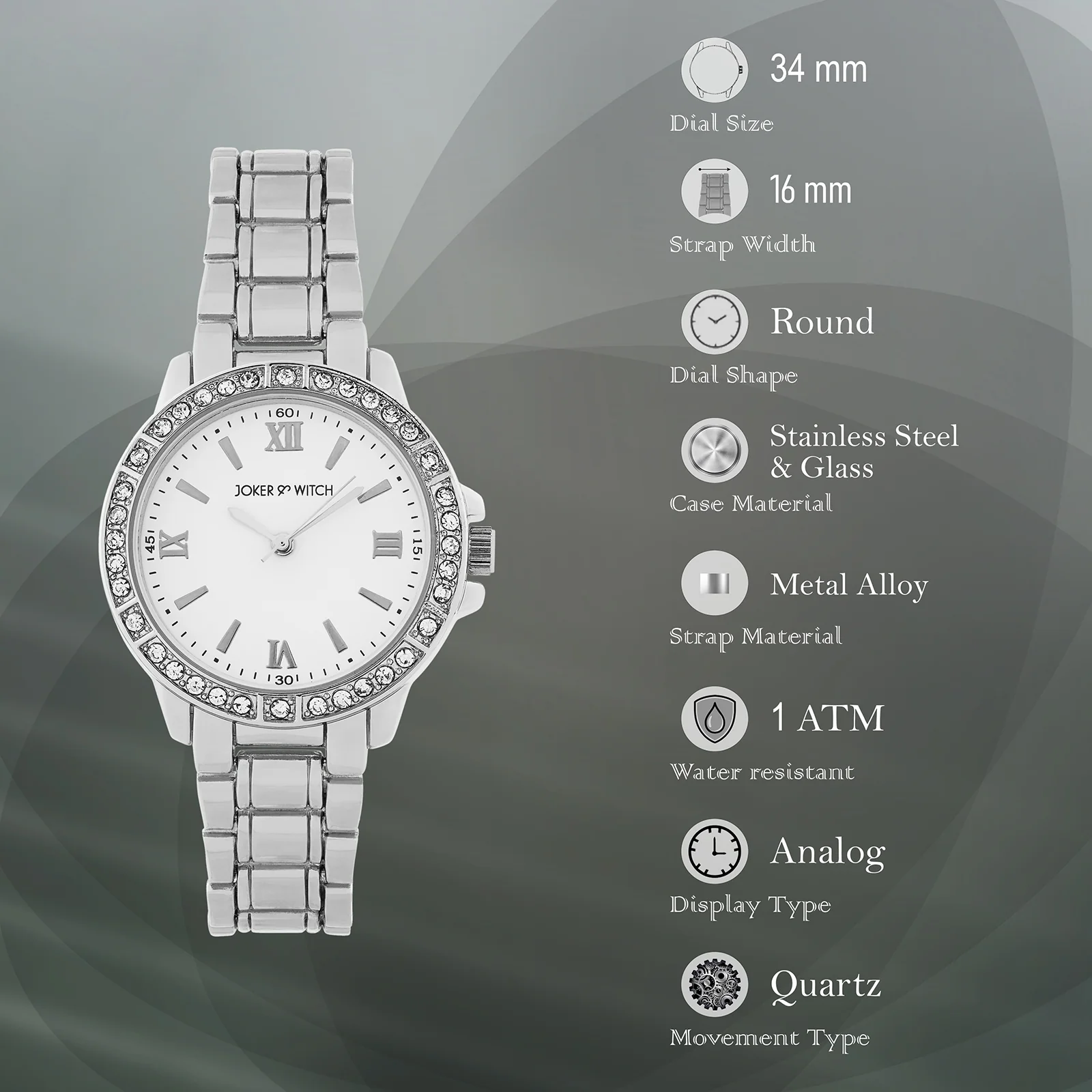 Radiant Halo White Medium Rhinestone Dial Silver Linked Chain Strap Women's Watch - Image 7