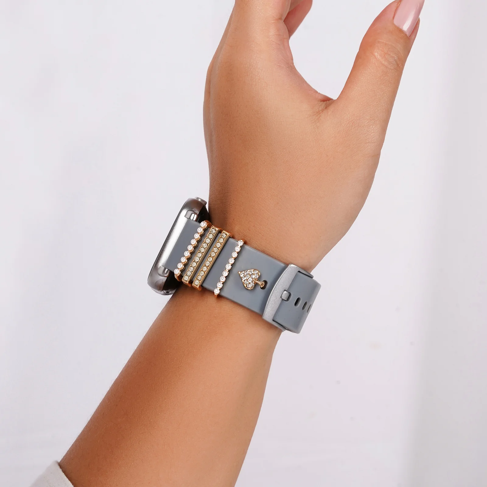 Radiant Rhinestone Gold Ring Watch Charm - Image 2