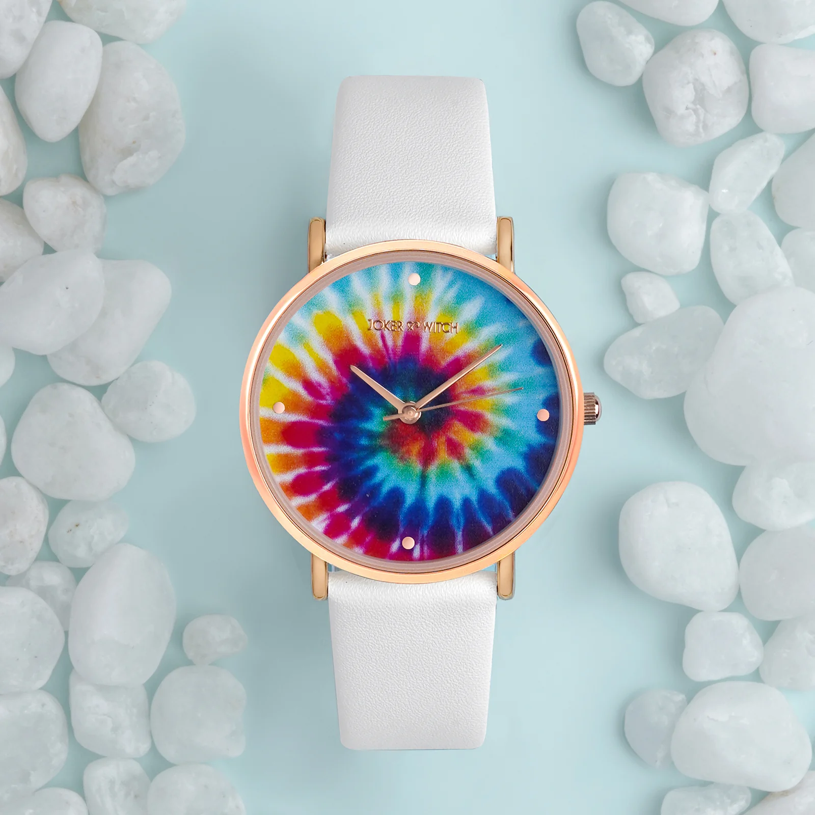 Printed Rainbow Tie-Dye Medium Dial White PU Strap Women's Watch - Image 3